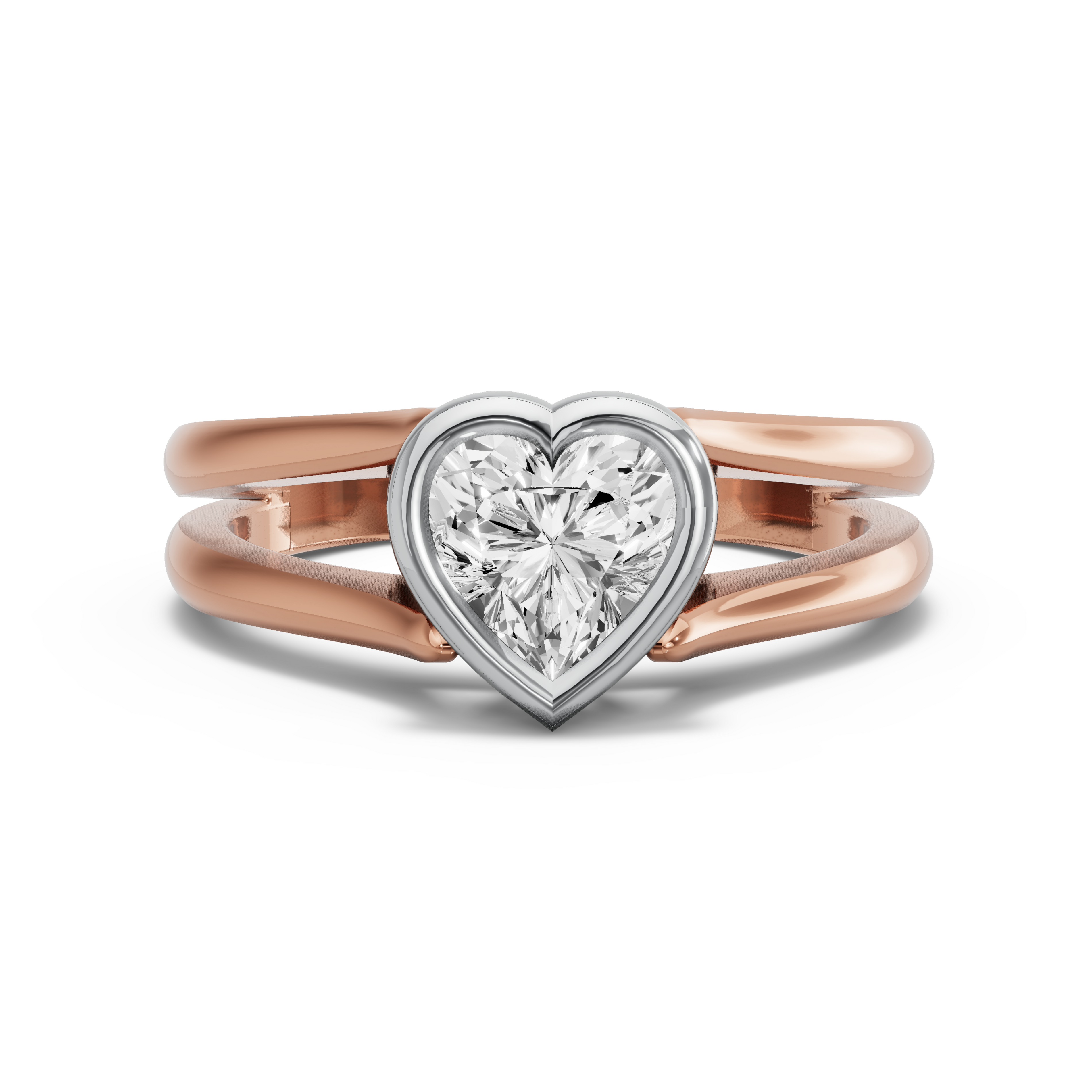 Image for Heart Classic Bezel Ring with Split Ring Solitaire band in 18K Two Tone Rose Gold
