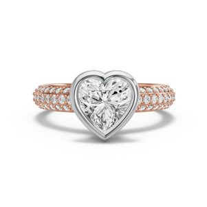 Image for Heart Classic Bezel Ring with Triple Row Pave band in 14K Two Tone Rose Gold