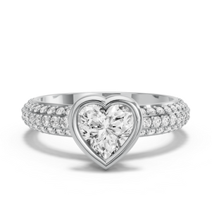 Image for Heart Classic Bezel Ring with Triple Row Pave band