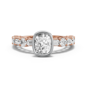 Image for Cushion Classic Bezel Ring with Alternating Baguette band in 10K Two Tone Rose Gold