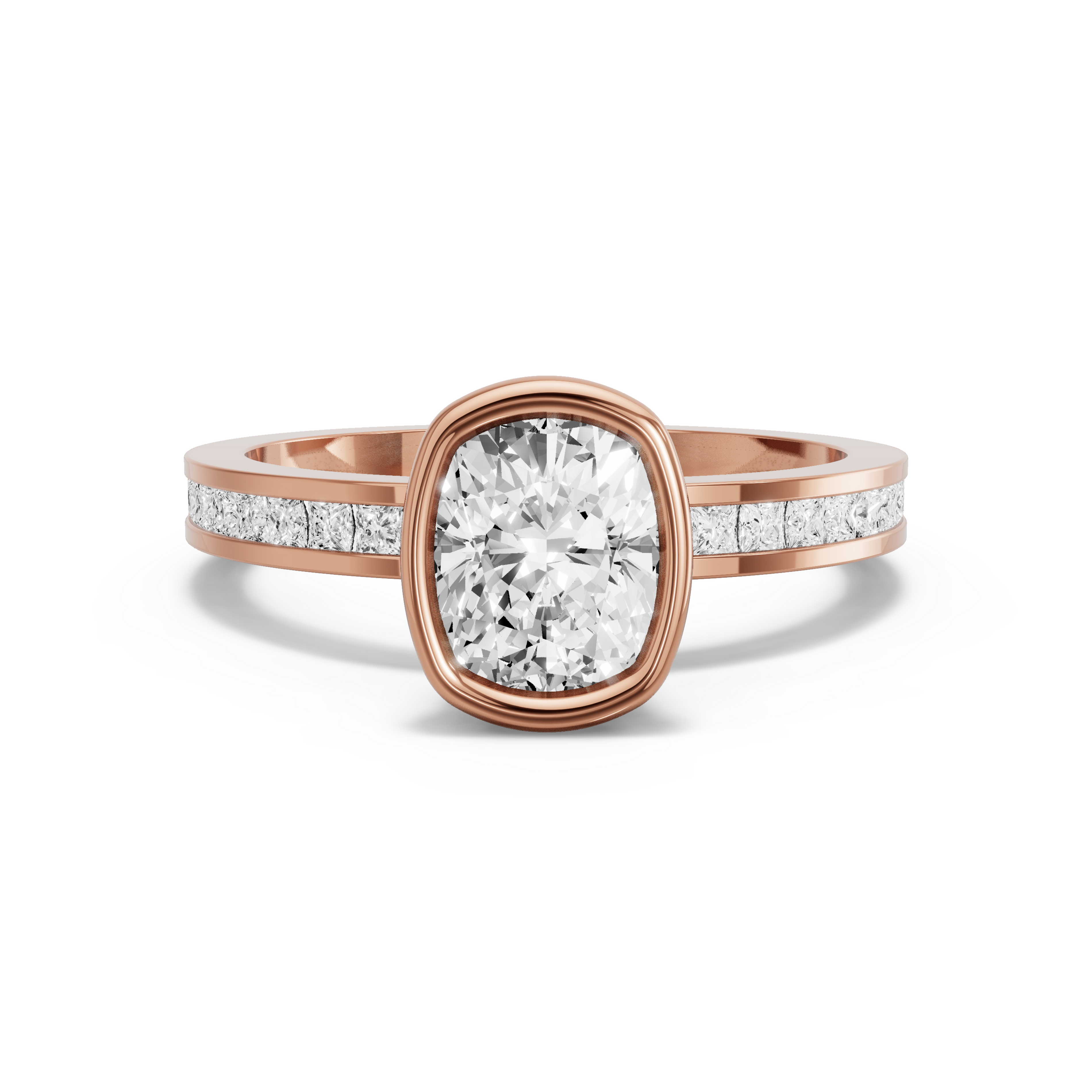 Image for Cushion Classic Bezel Ring with Channel band in 18K Rose Gold