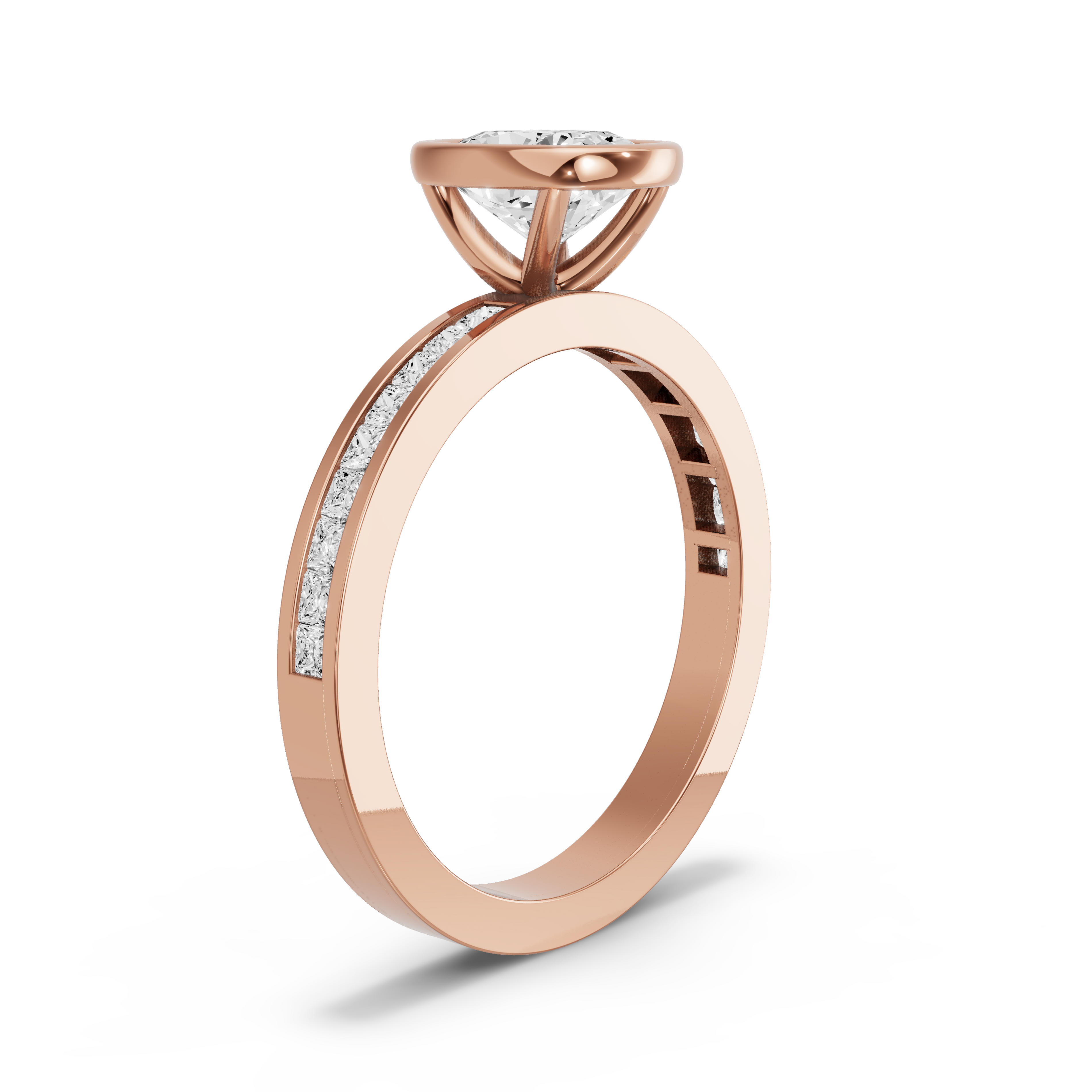 Image for Cushion Classic Bezel Ring with Channel band in 10K Rose Gold