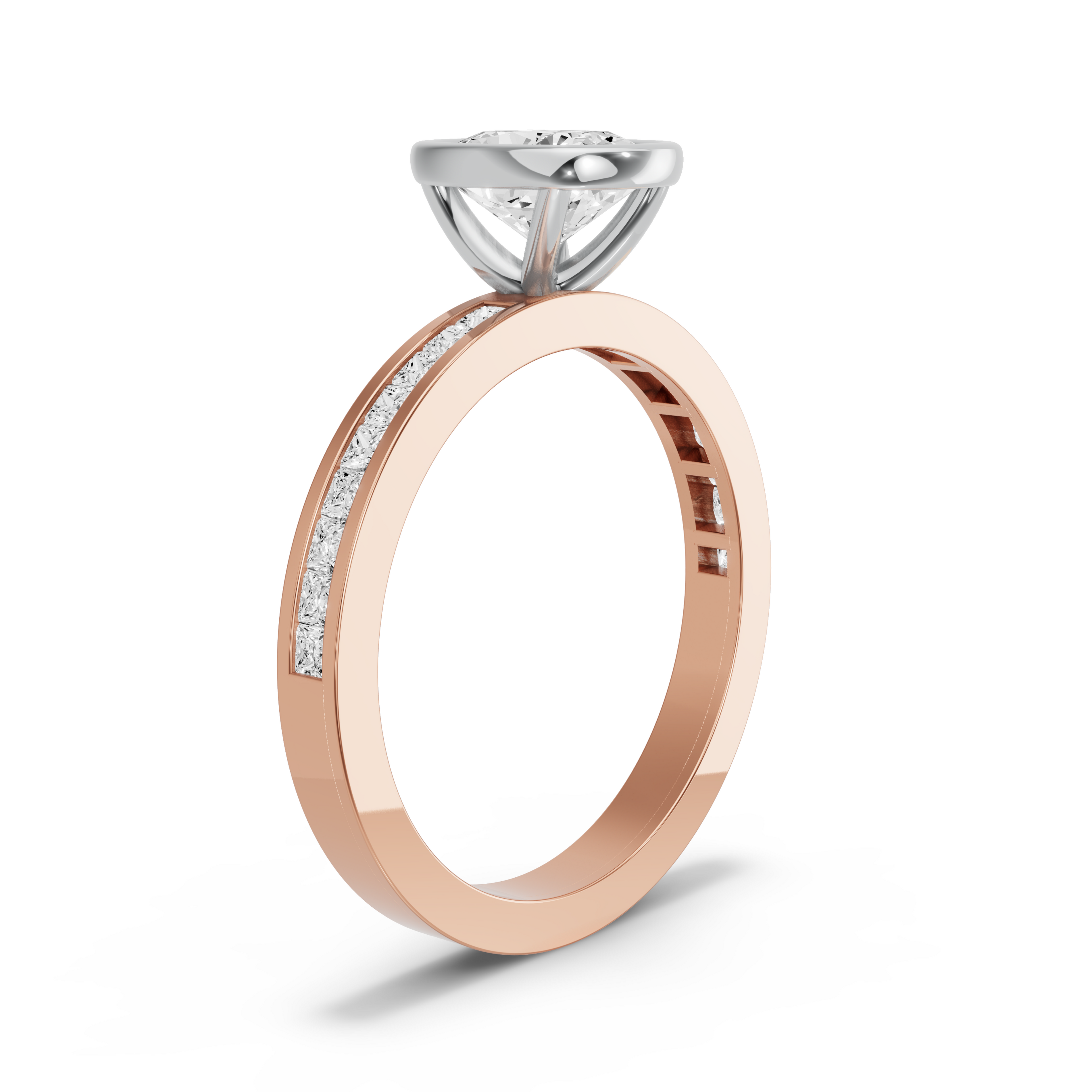 Image for Cushion Classic Bezel Ring with Channel band in 18K Two Tone Rose Gold