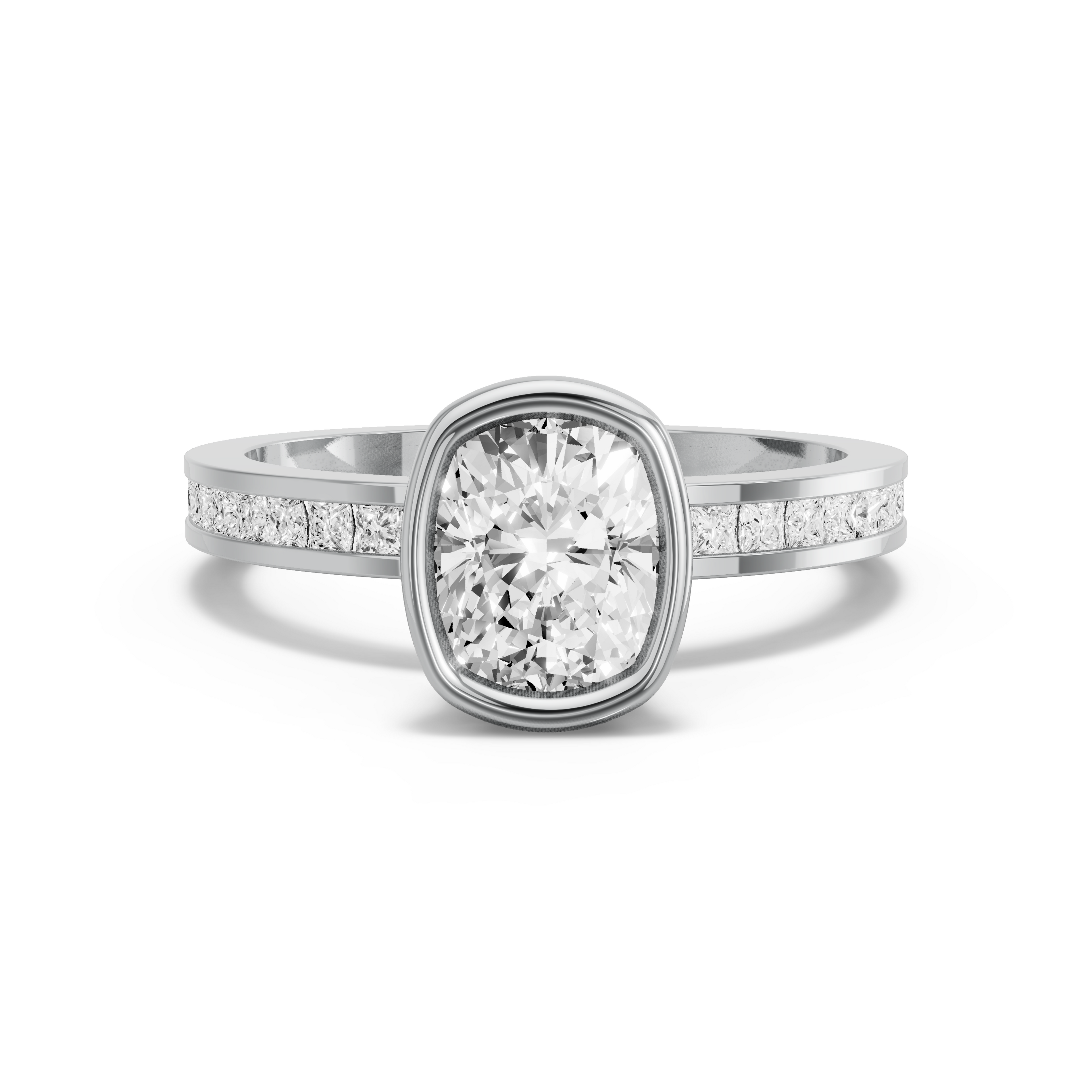 Image for Cushion Classic Bezel Ring with Channel band in 950 Platinum