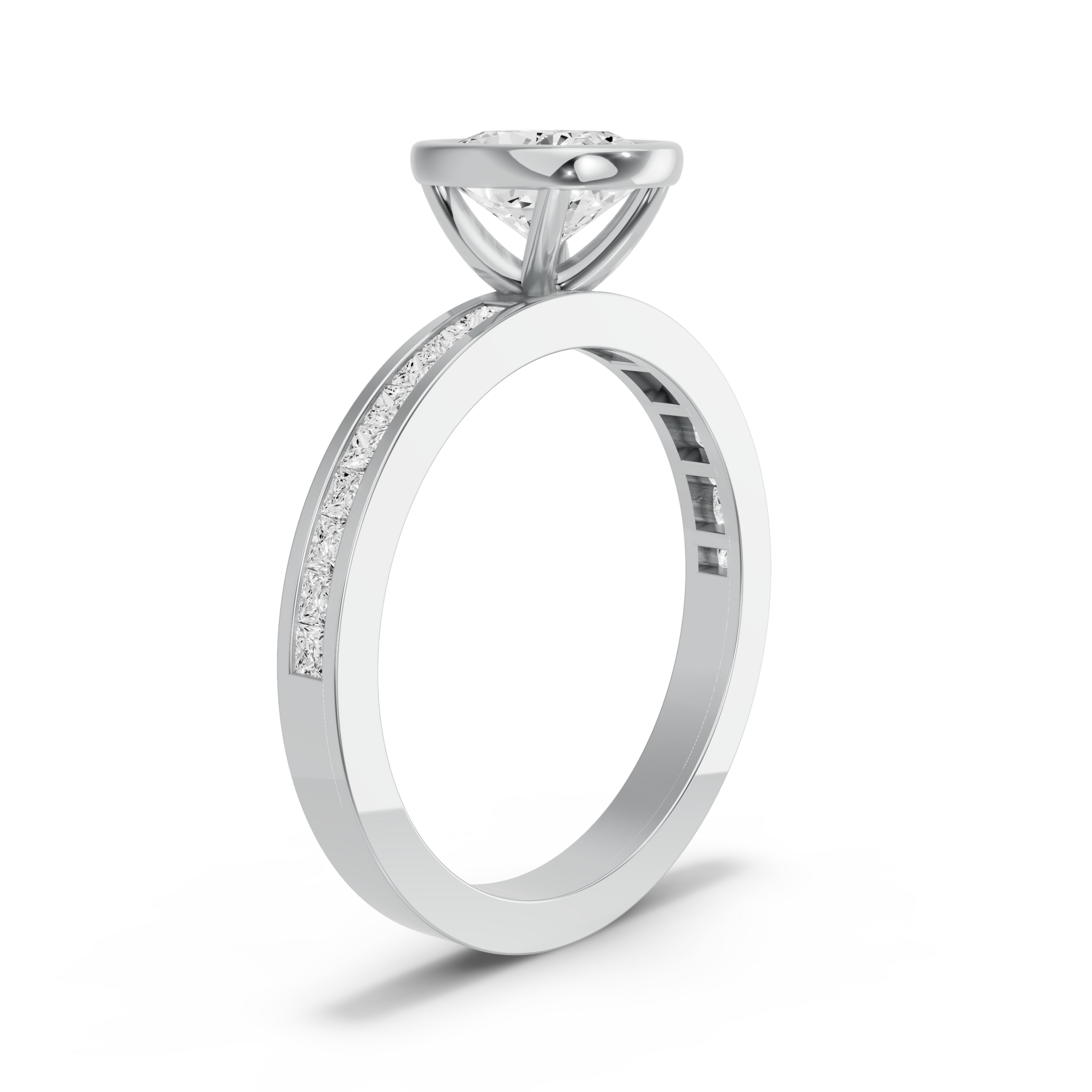 Image for Cushion Classic Bezel Ring with Channel band in 14K White Gold