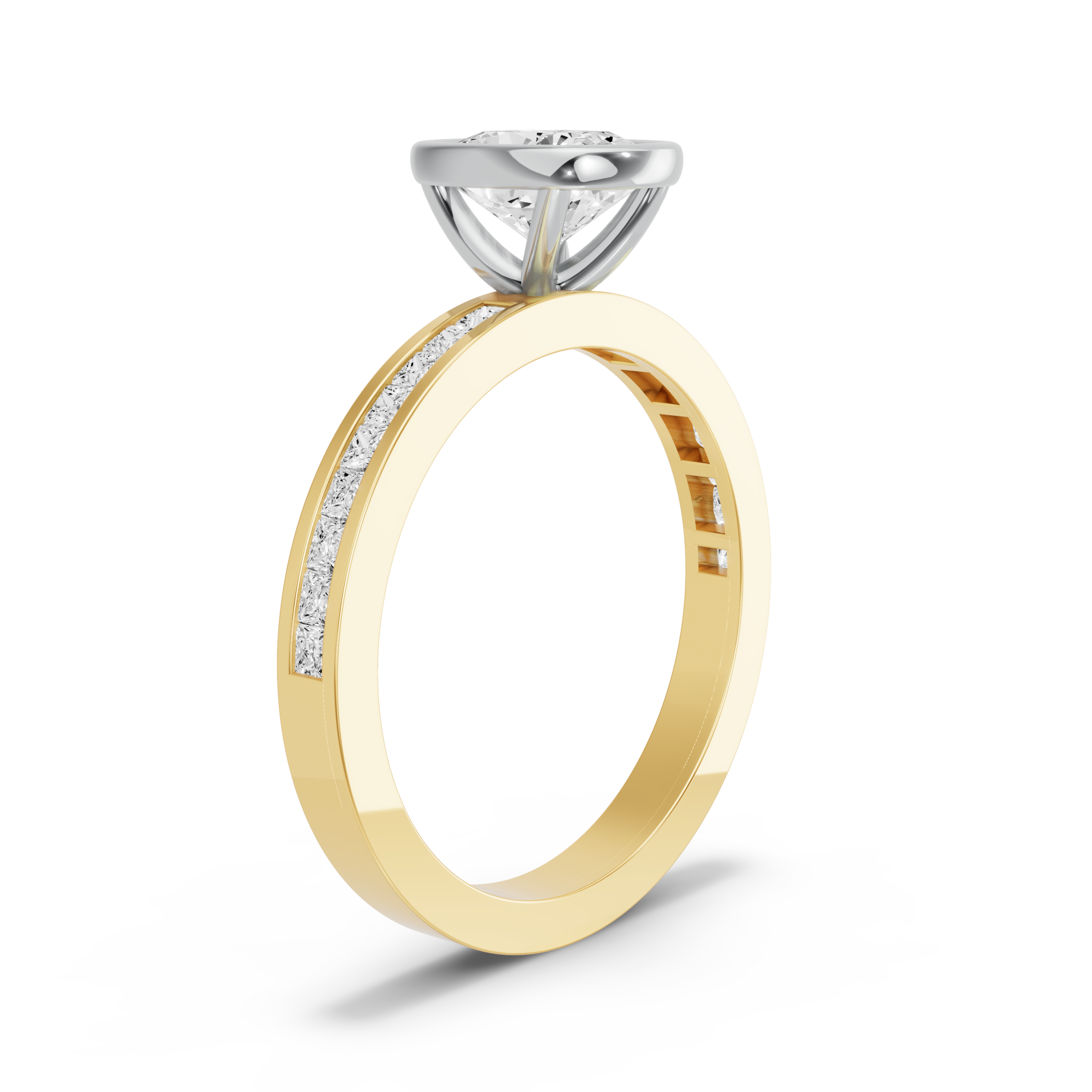 Image for Cushion Classic Bezel Ring with Channel band in 14K Two Tone Yellow Gold