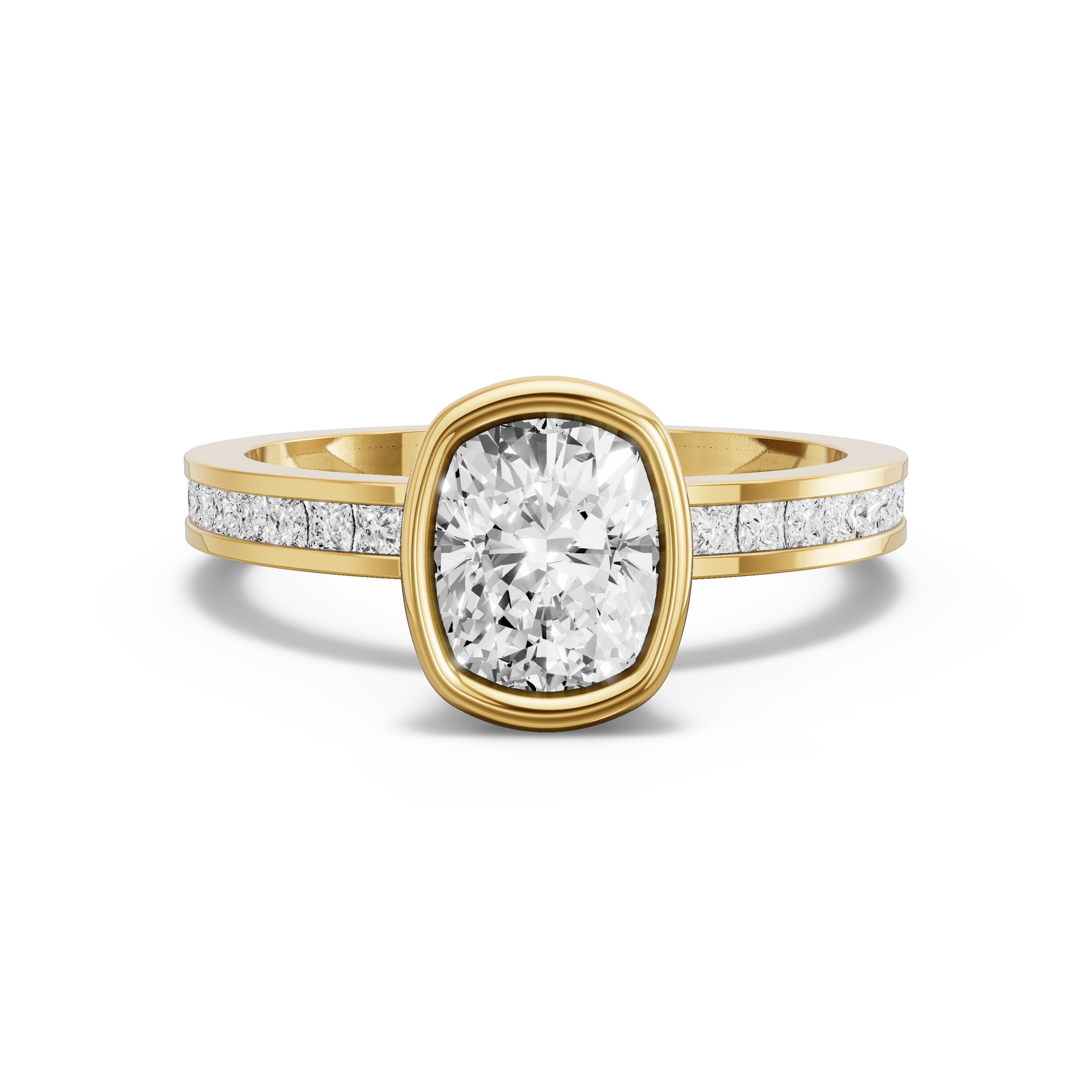 Image for Cushion Classic Bezel Ring with Channel band in 14K Yellow Gold