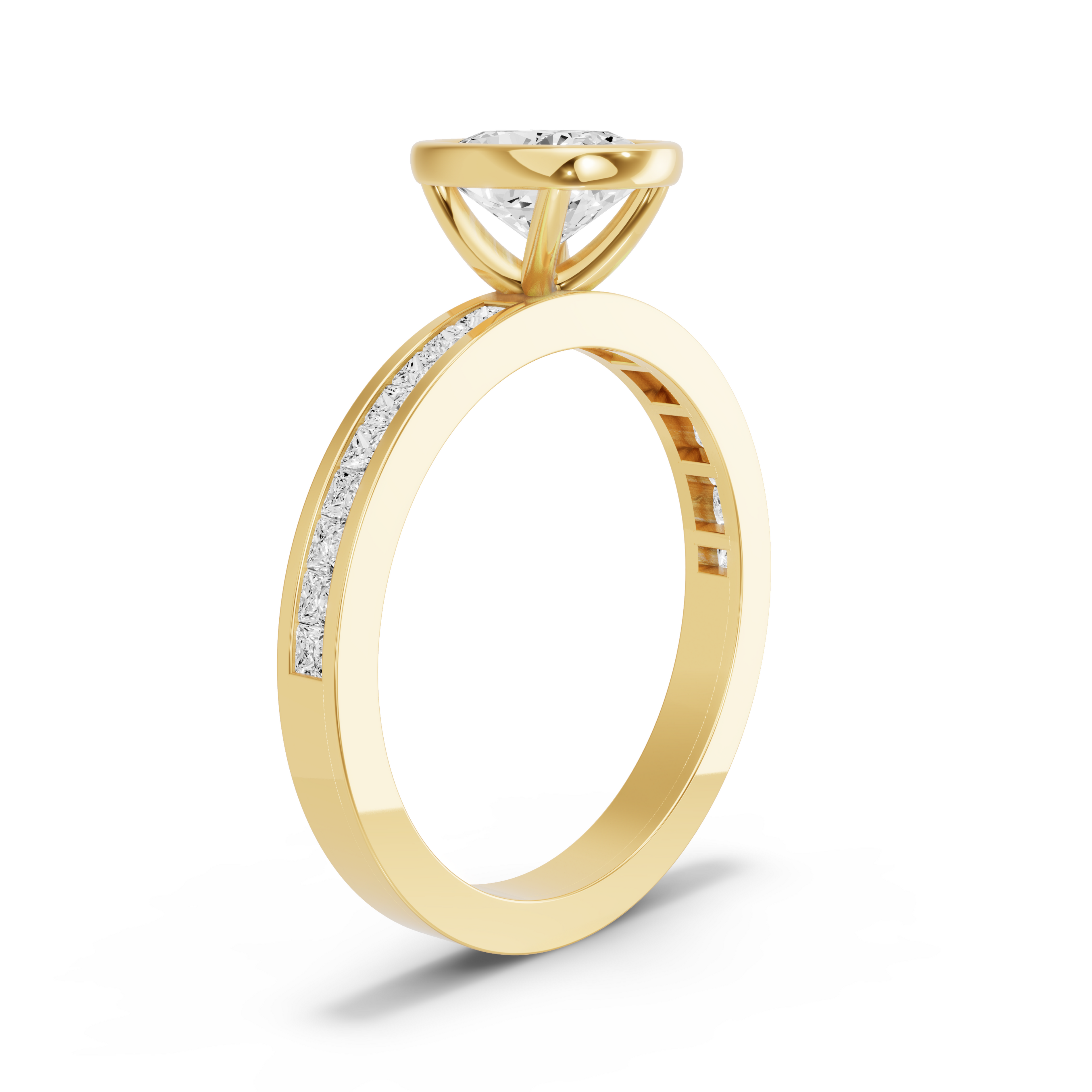 Image for Cushion Classic Bezel Ring with Channel band in 10K Yellow Gold