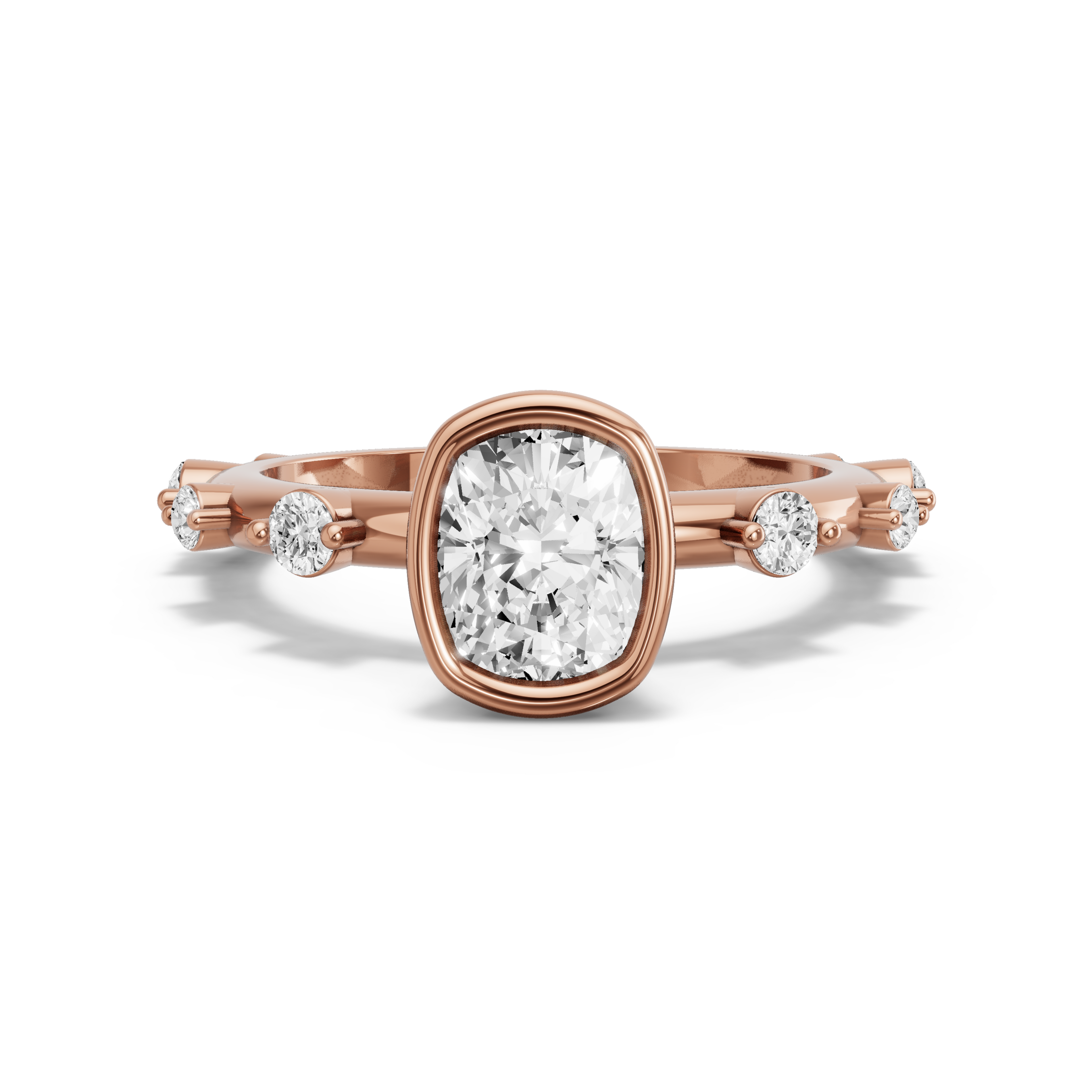 Image for Cushion Classic Bezel Ring with Floating Station band in 18K Rose Gold