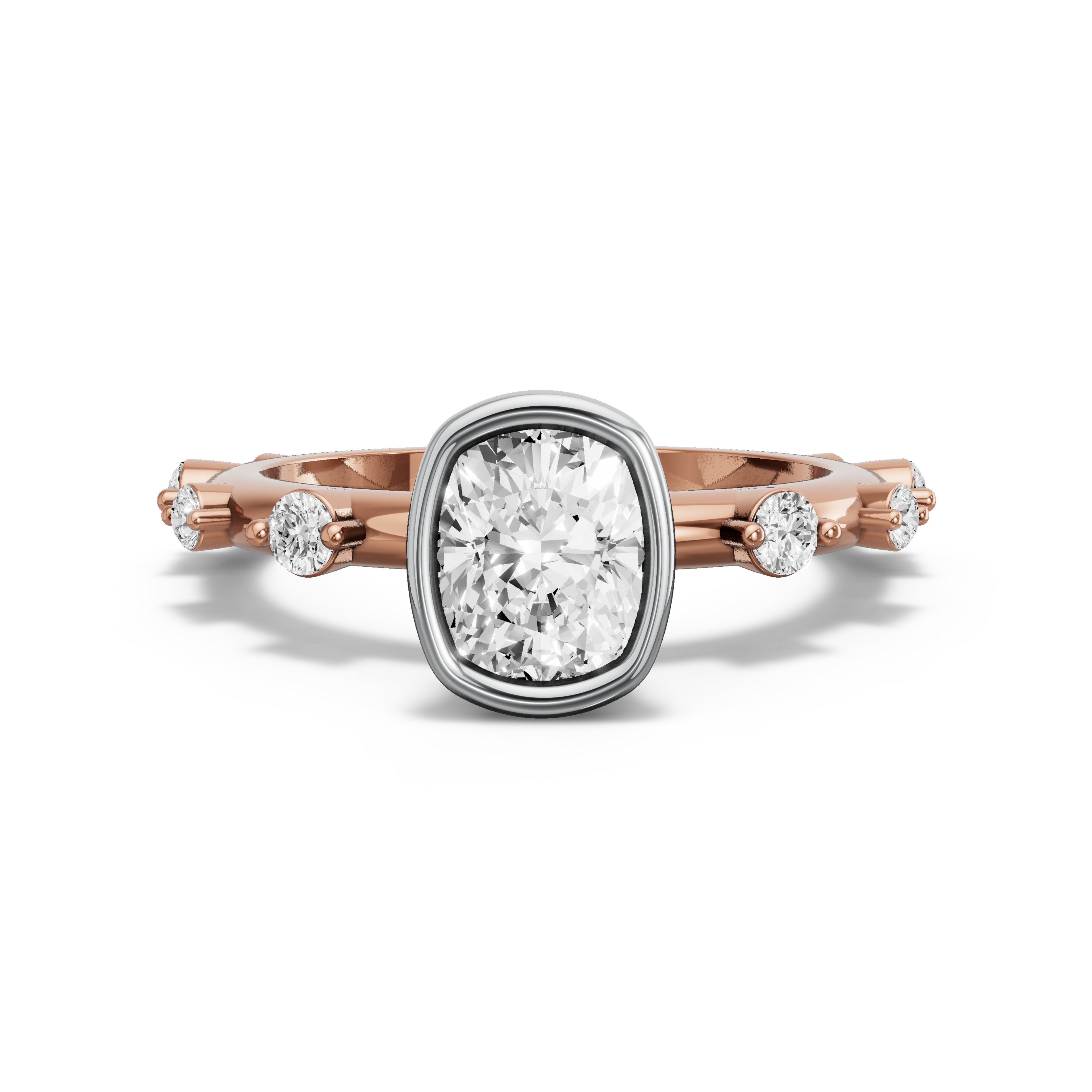 Image for Cushion Classic Bezel Ring with Floating Station band in 14K Two Tone Rose Gold