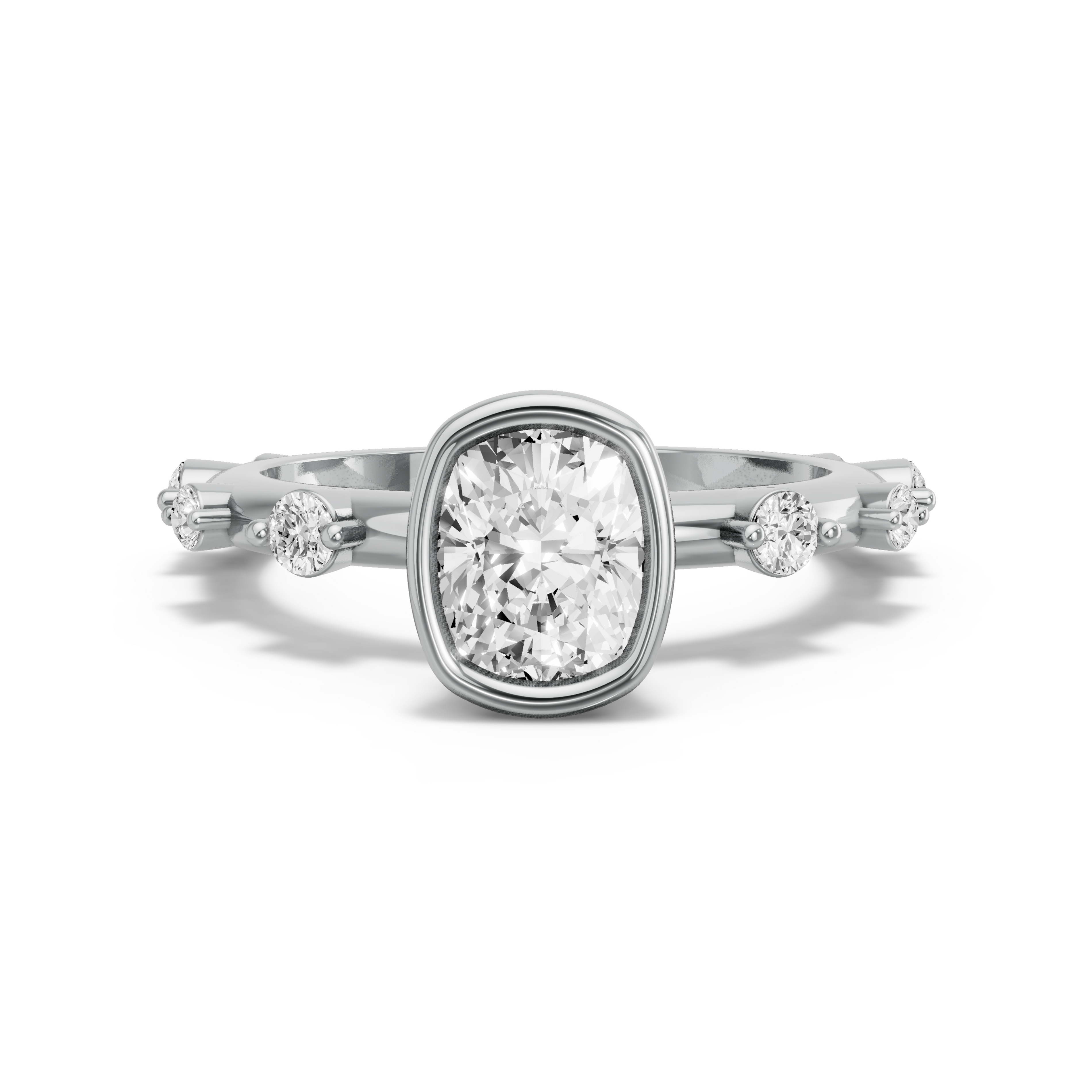 Image for Cushion Classic Bezel Ring with Floating Station band in 14K White Gold