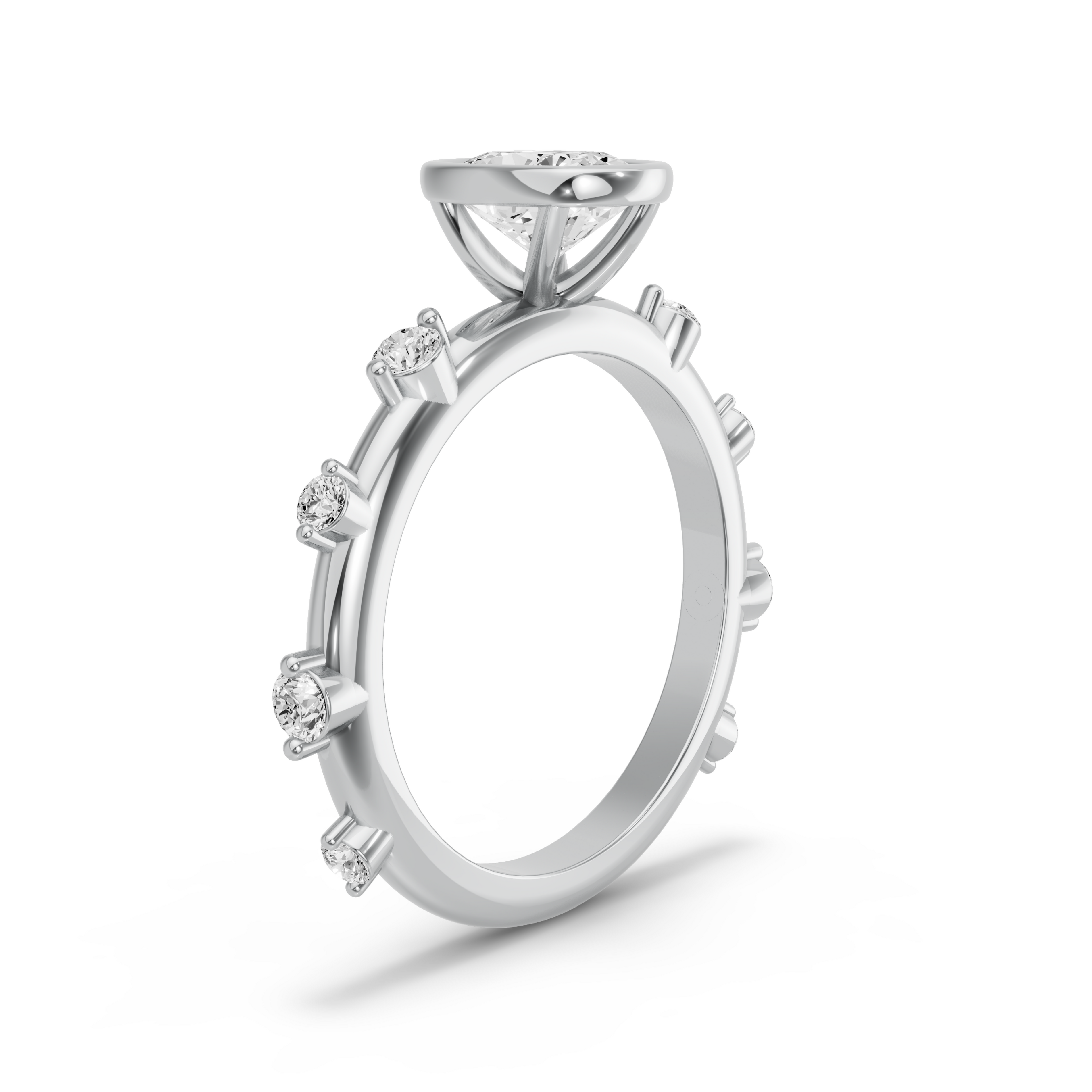 Image for Cushion Classic Bezel Ring with Floating Station band in 14K White Gold