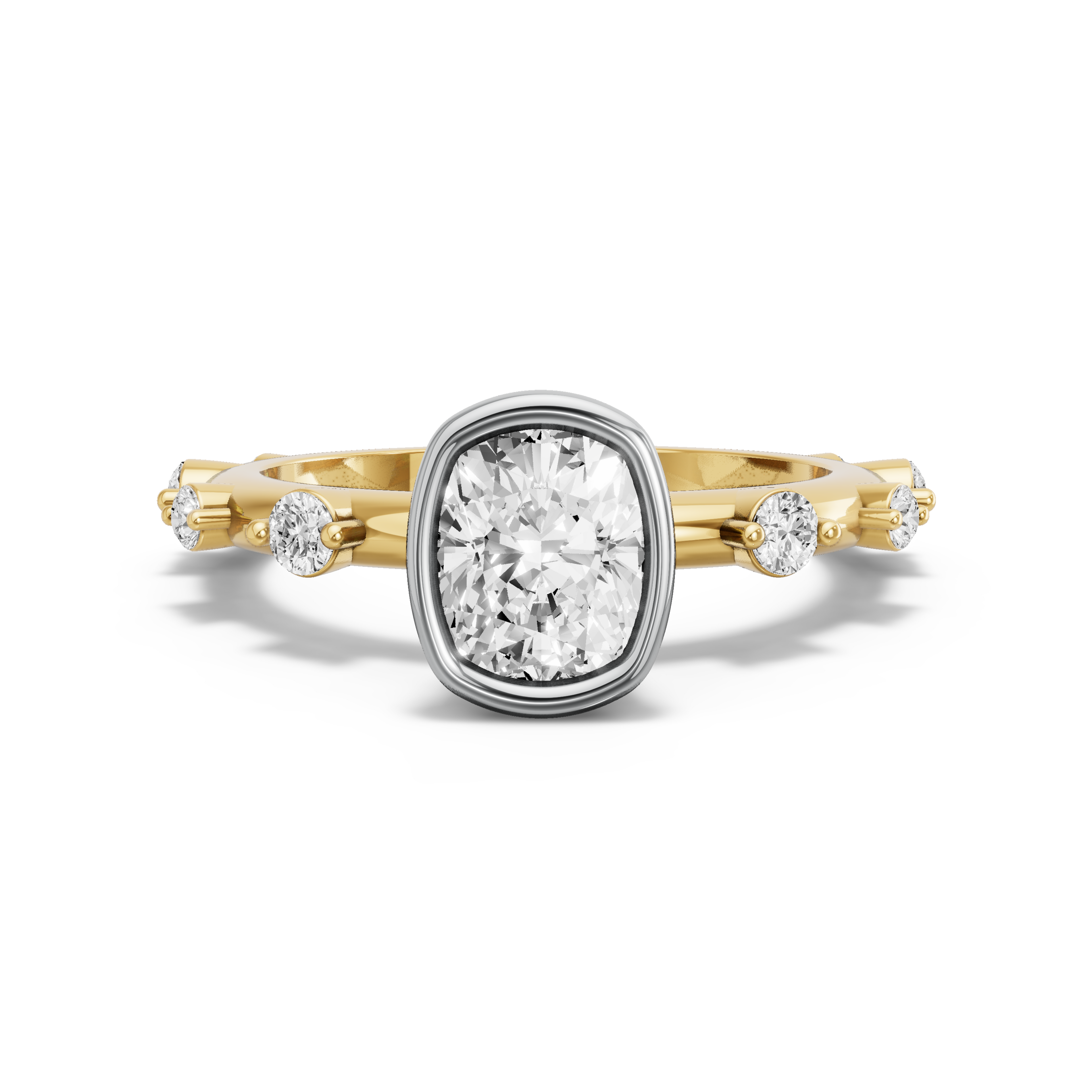 Image for Cushion Classic Bezel Ring with Floating Station band in 14K Two Tone Yellow Gold