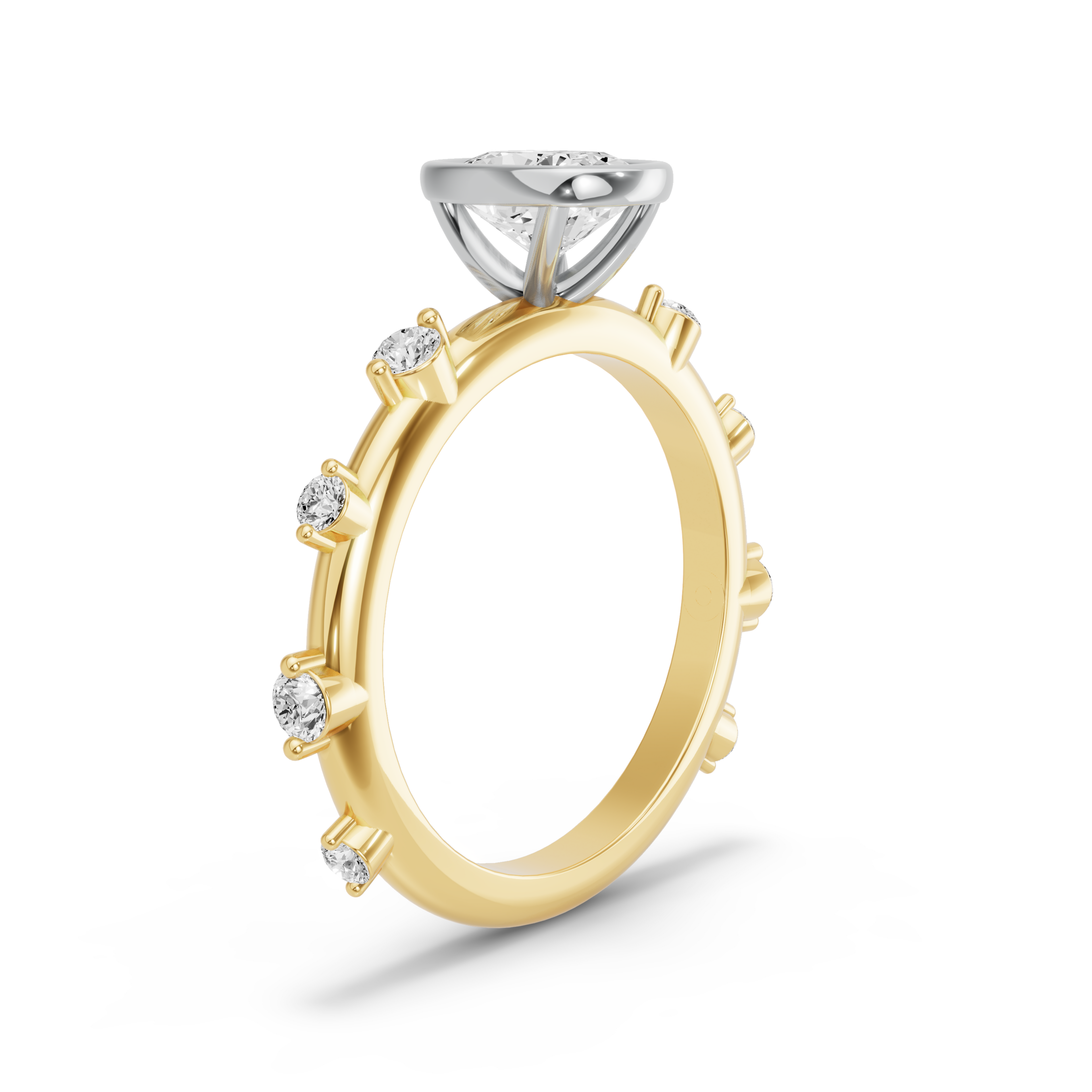 Image for Cushion Classic Bezel Ring with Floating Station band in 10K Two Tone Yellow Gold