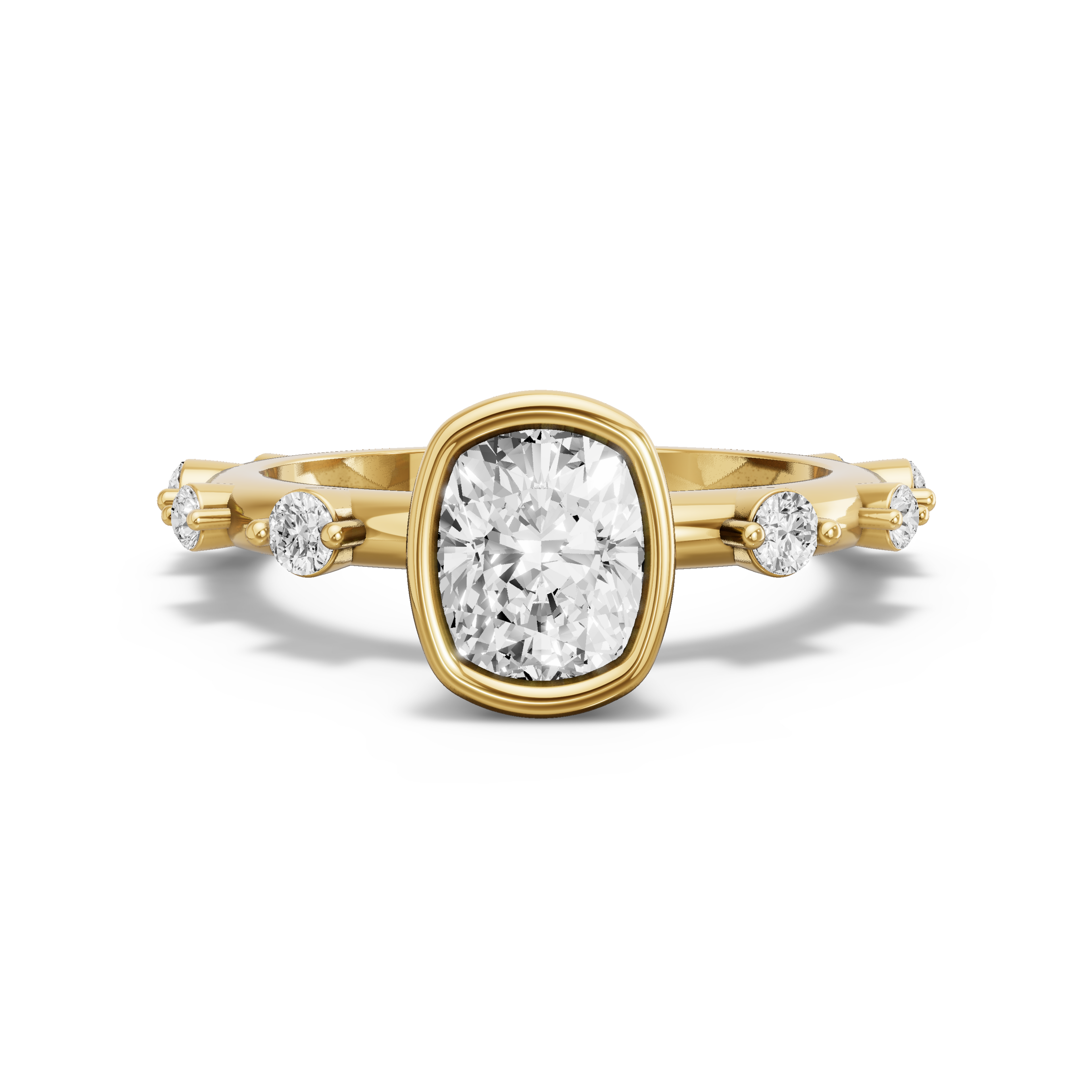 Image for Cushion Classic Bezel Ring with Floating Station band in 18K Yellow Gold