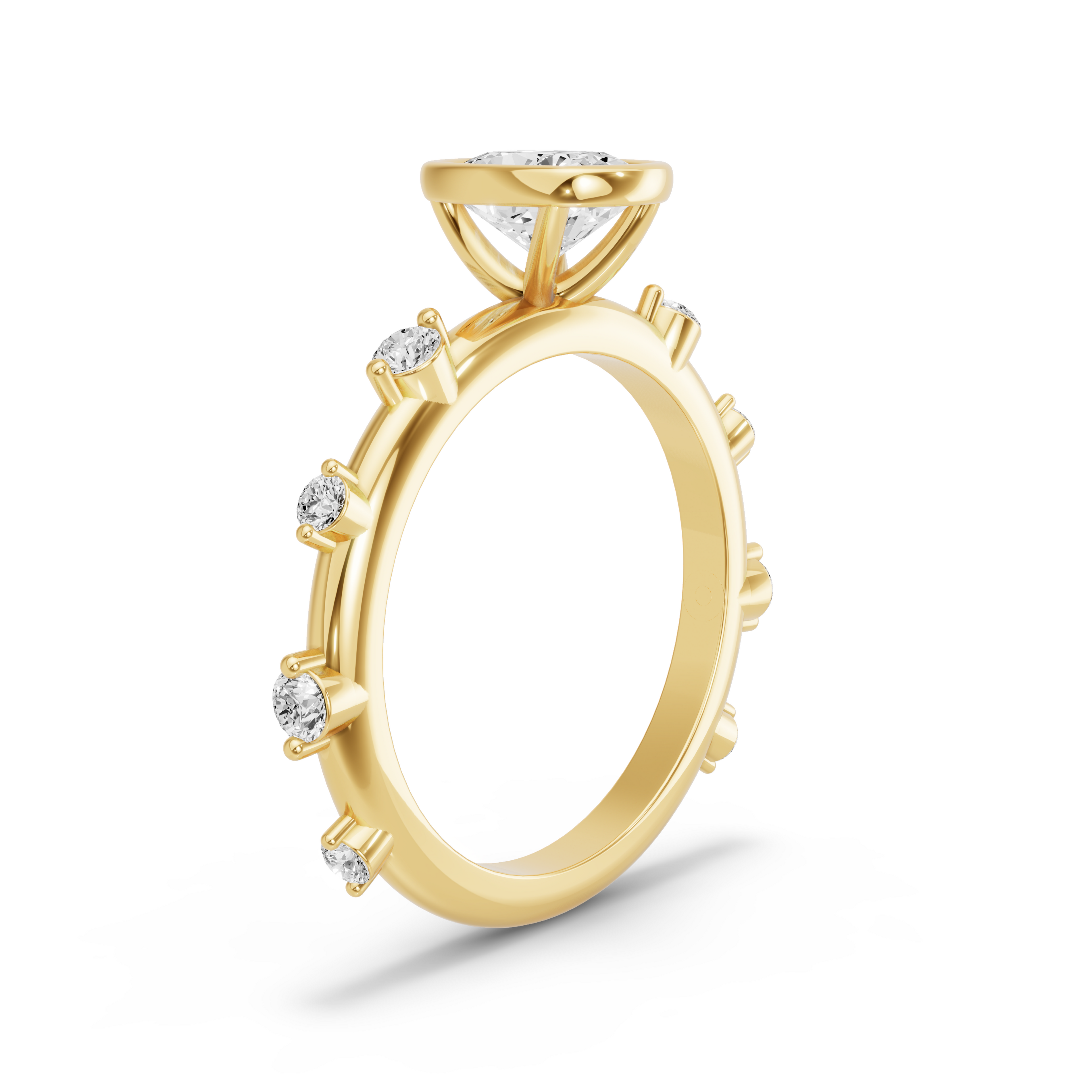 Image for Cushion Classic Bezel Ring with Floating Station band in 10K Yellow Gold