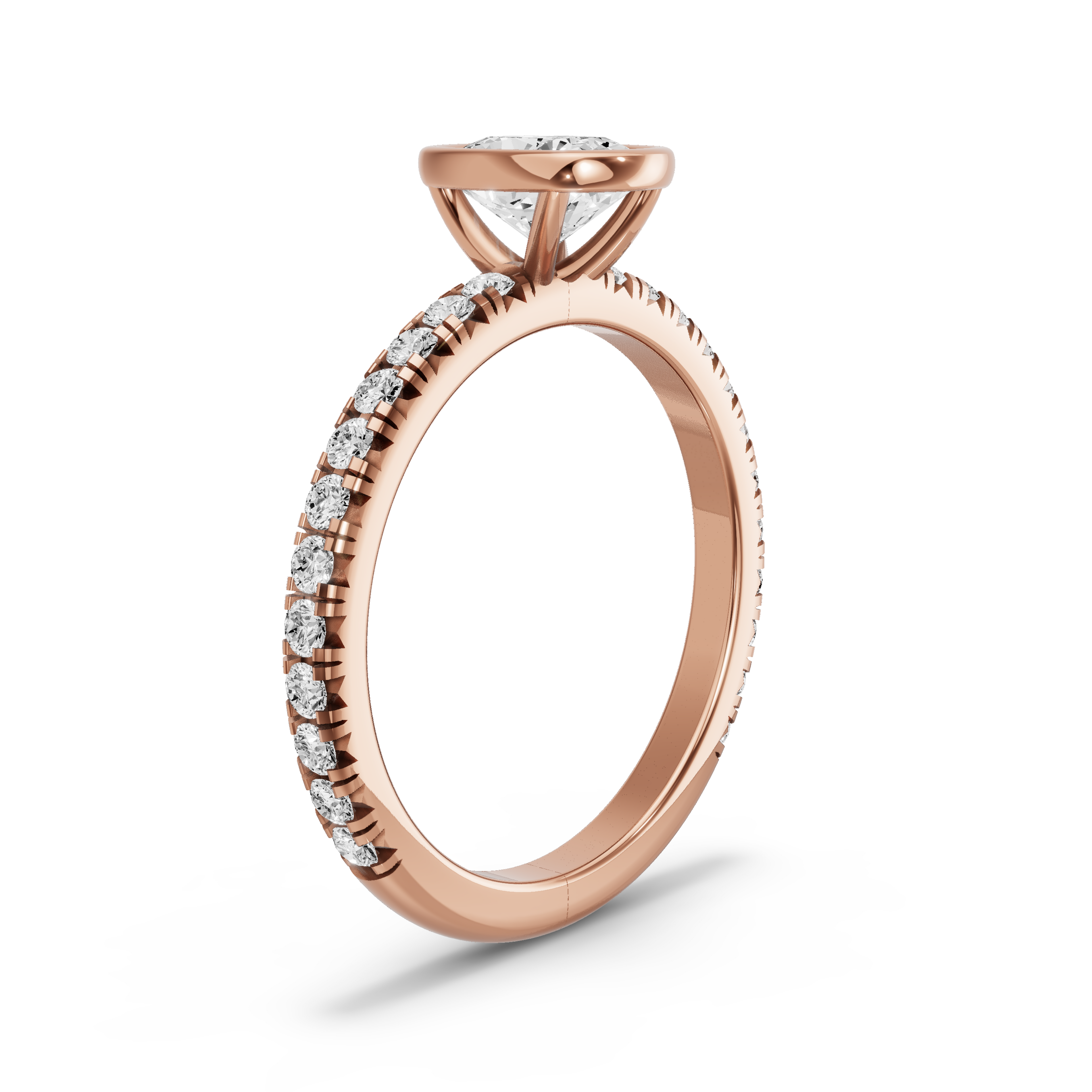 Image for Cushion Classic Bezel Ring with French Pave band in 10K Rose Gold