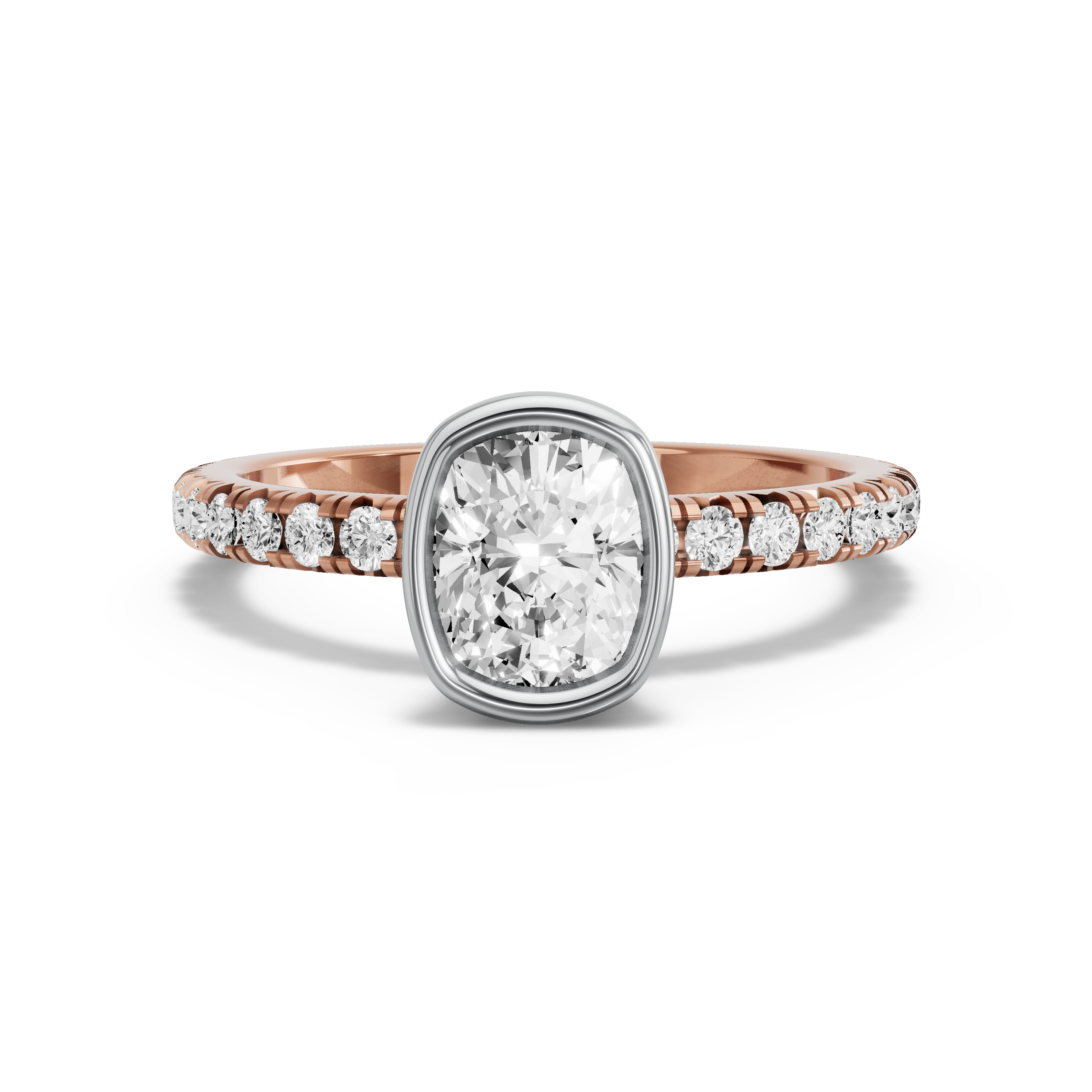 Image for Cushion Classic Bezel Ring with French Pave band in 10K Two Tone Rose Gold