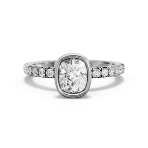 Image for Cushion Classic Bezel Ring with French Pave band in 10K White Gold