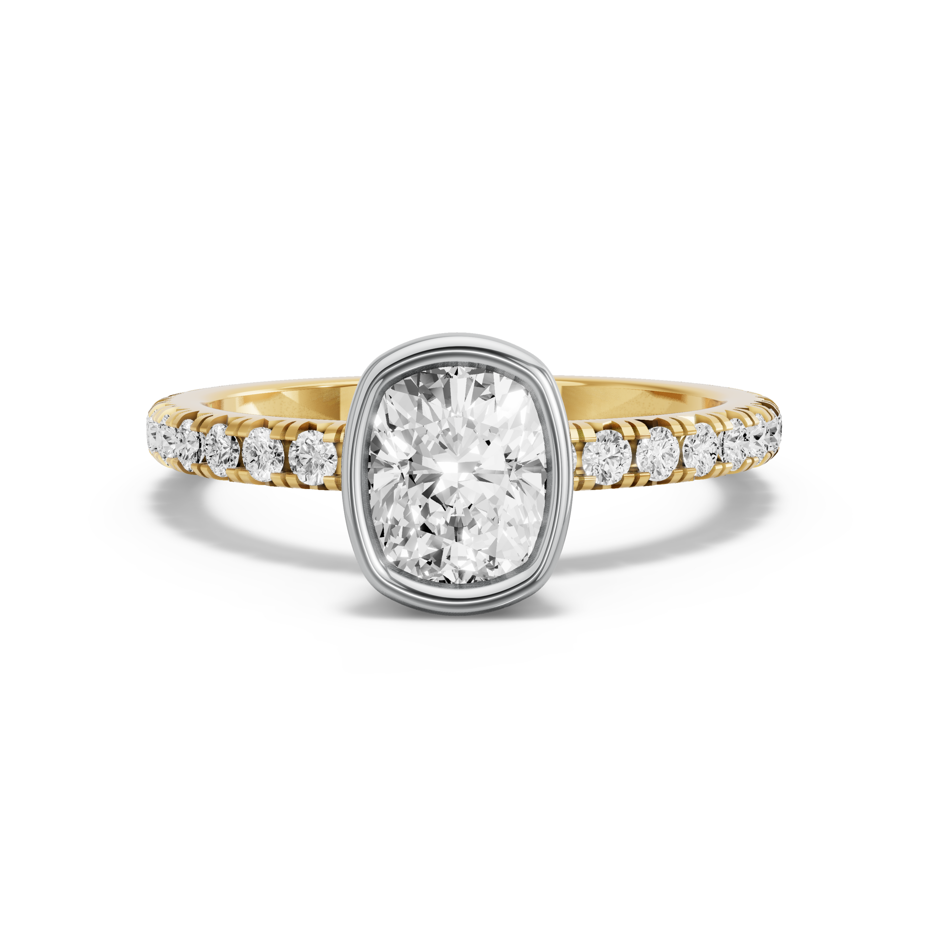 Image for Cushion Classic Bezel Ring with French Pave band in 10K Two Tone Yellow Gold
