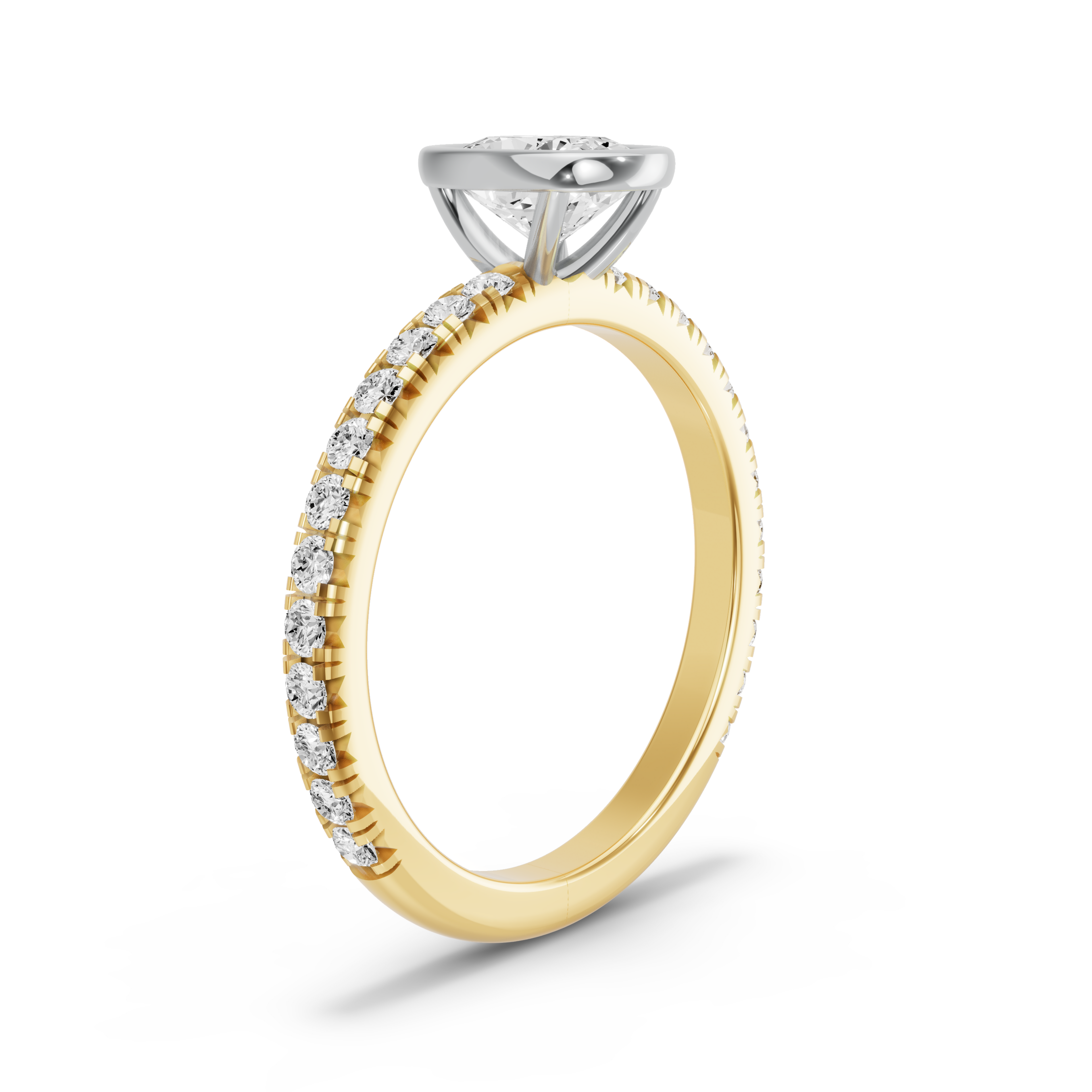 Image for Cushion Classic Bezel Ring with French Pave band in 14K Two Tone Yellow Gold