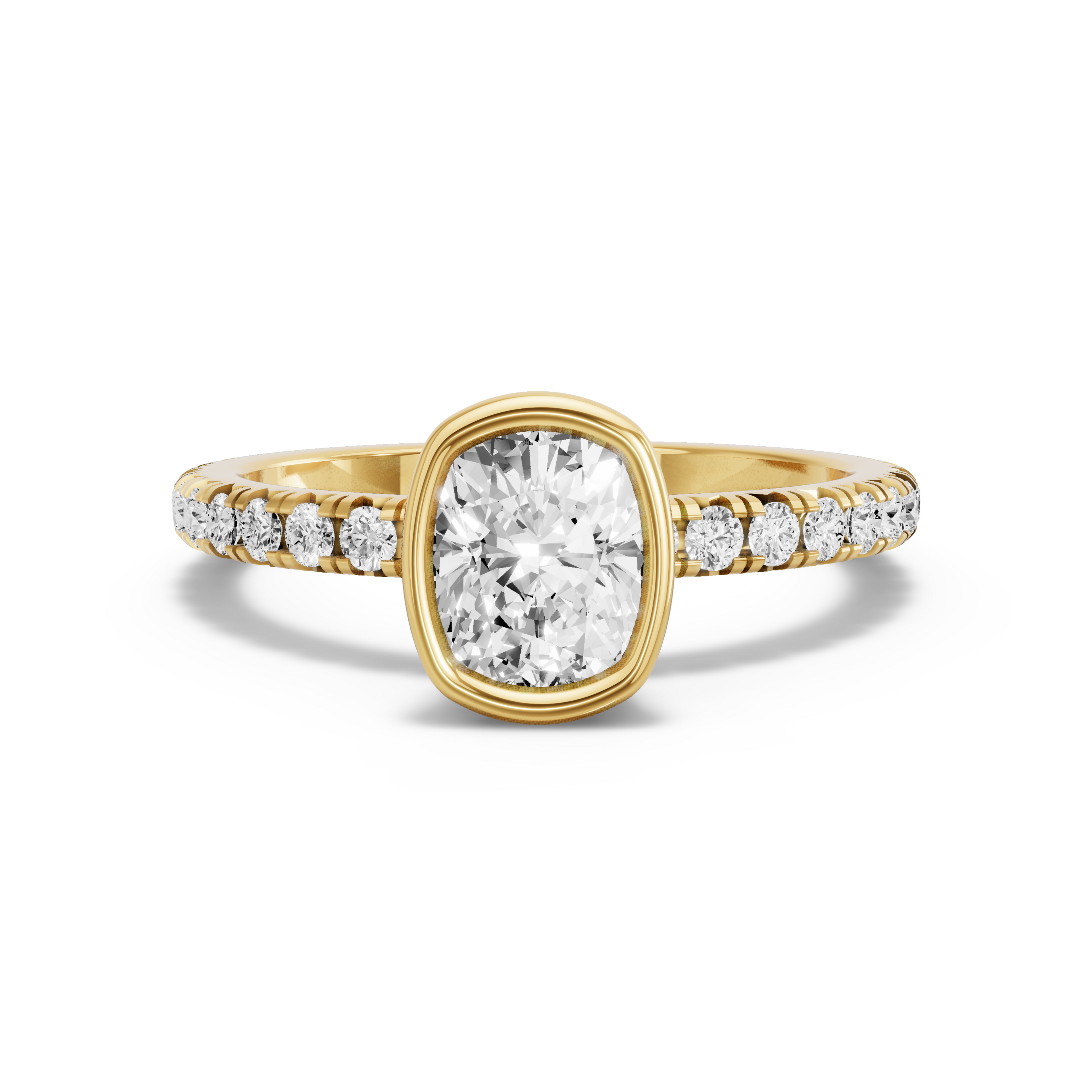 Image for Cushion Classic Bezel Ring with French Pave band in 10K Yellow Gold
