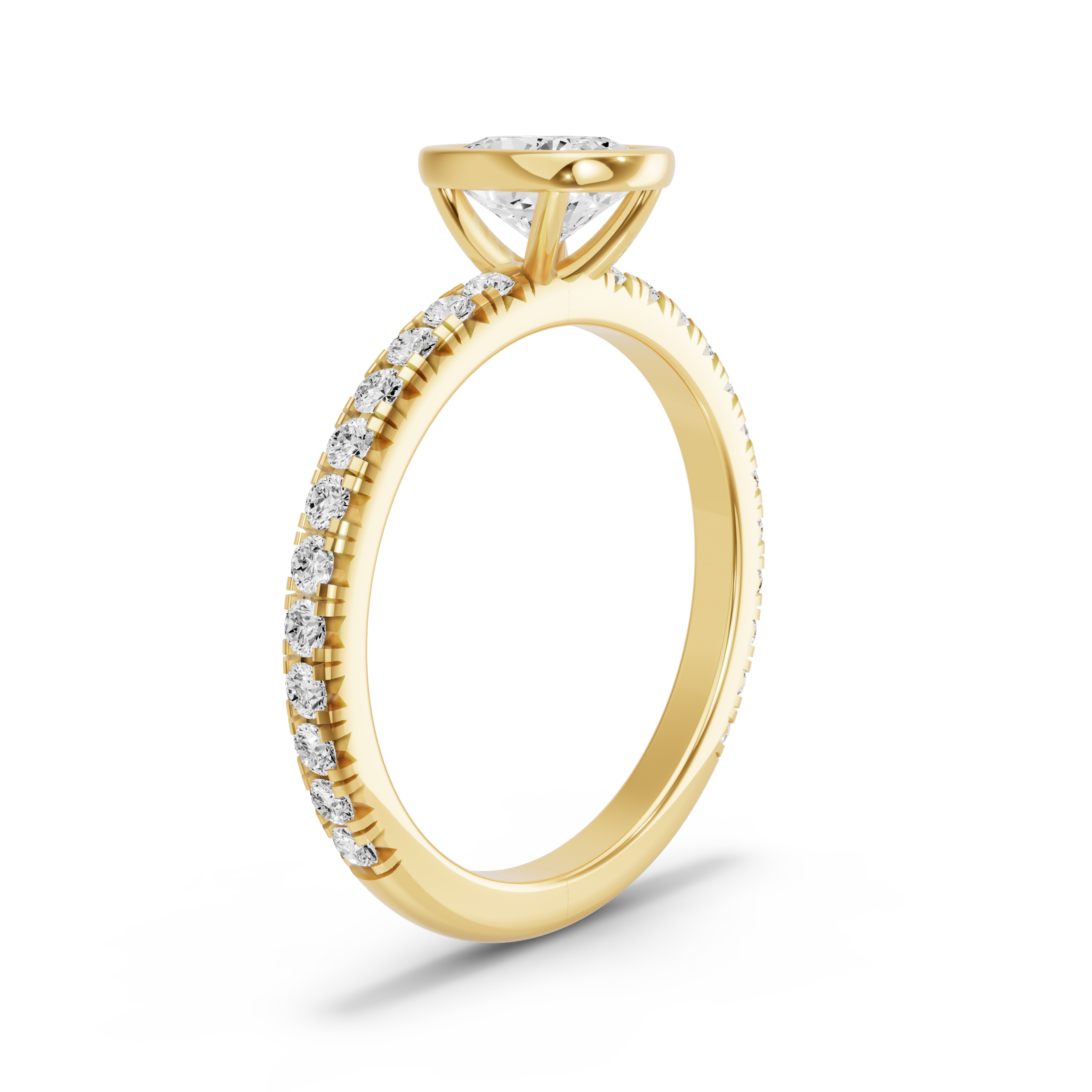 Image for Cushion Classic Bezel Ring with French Pave band in 14K Yellow Gold