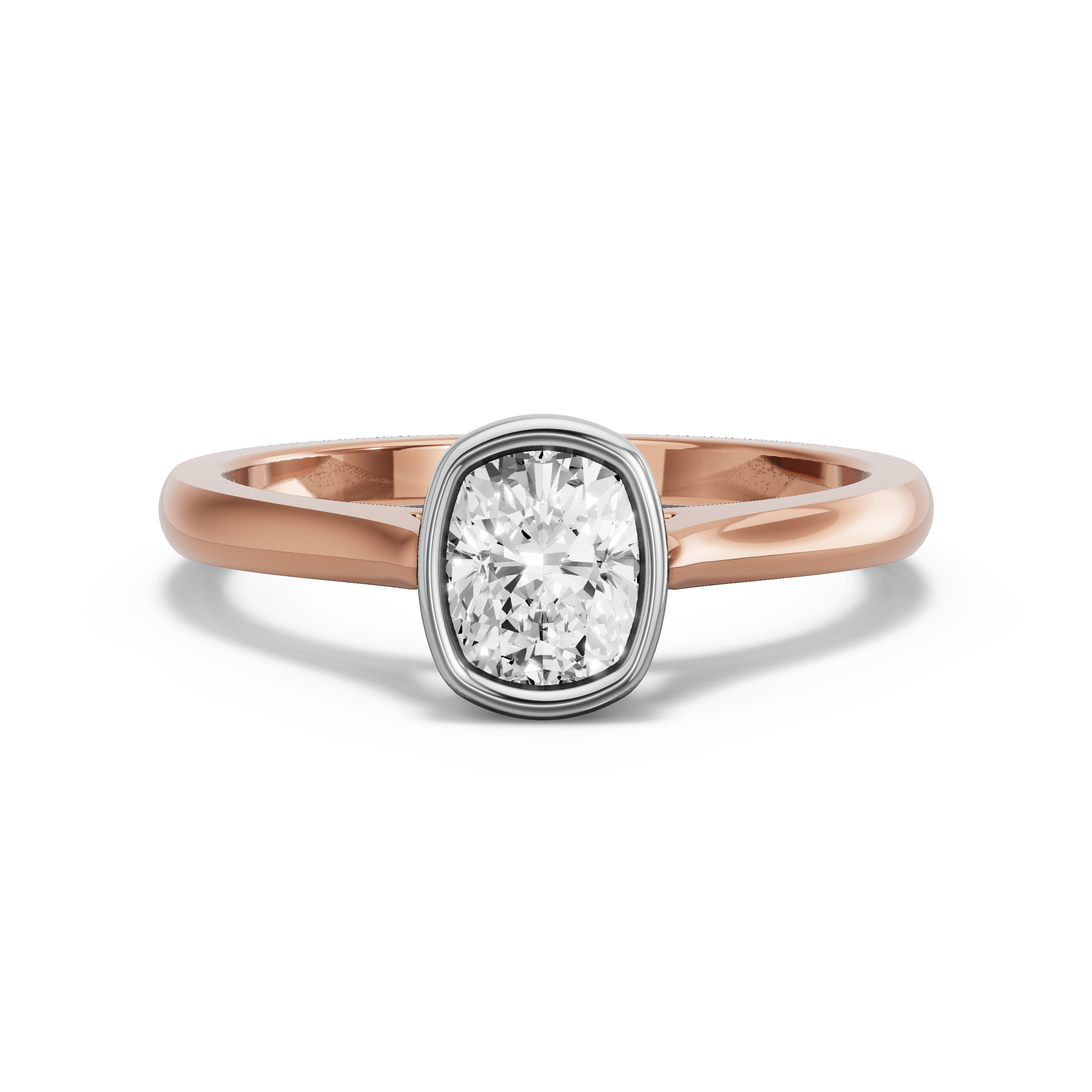 Image for Cushion Classic Bezel Ring with Knife Edge Cathedral band in 14K Two Tone Rose Gold