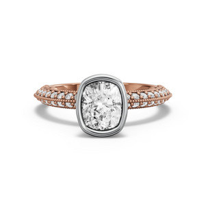 Image for Cushion Classic Bezel Ring with Knife Edge Pave band in 18K Two Tone Rose Gold