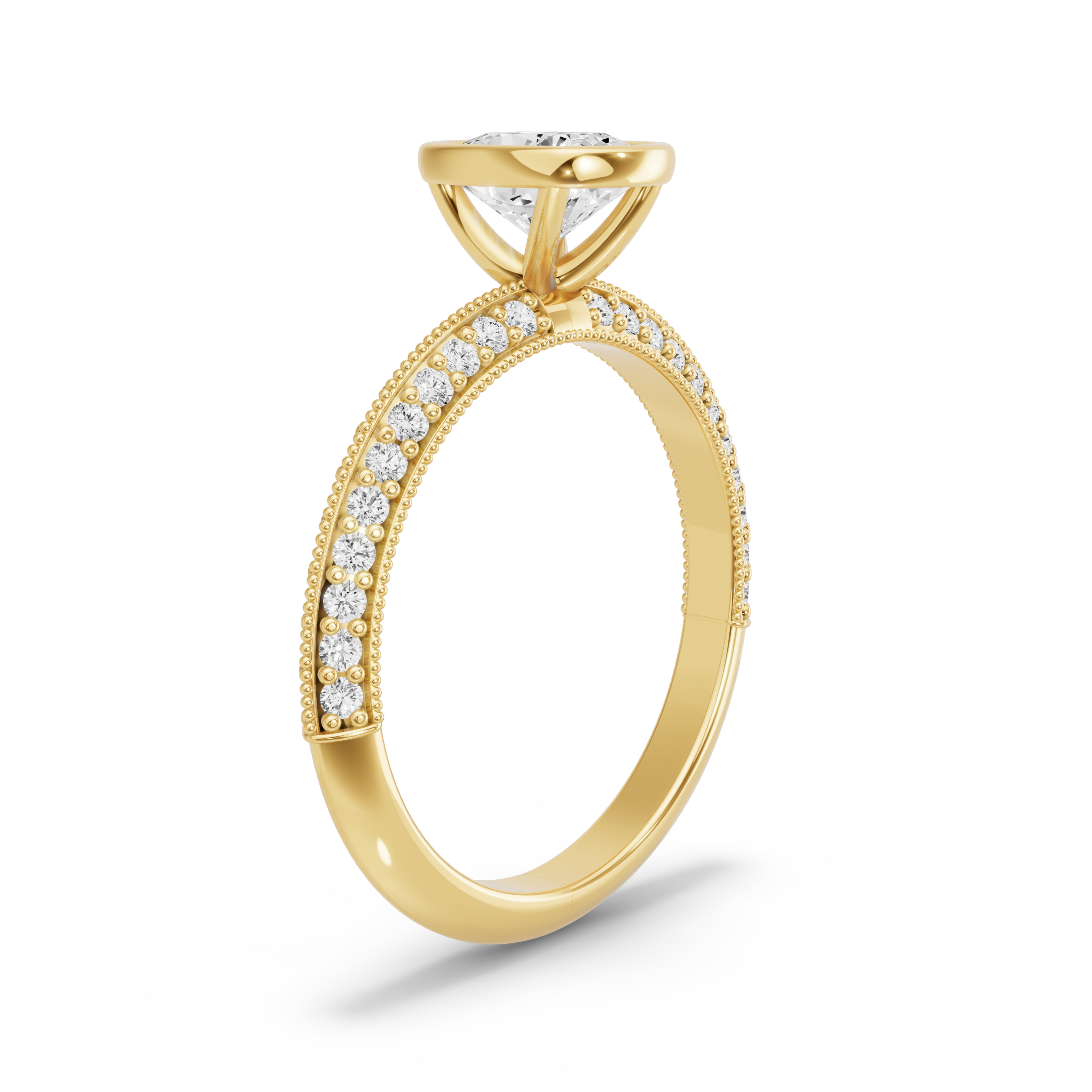 Image for Cushion Classic Bezel Ring with Knife Edge Pave band in 10K Yellow Gold