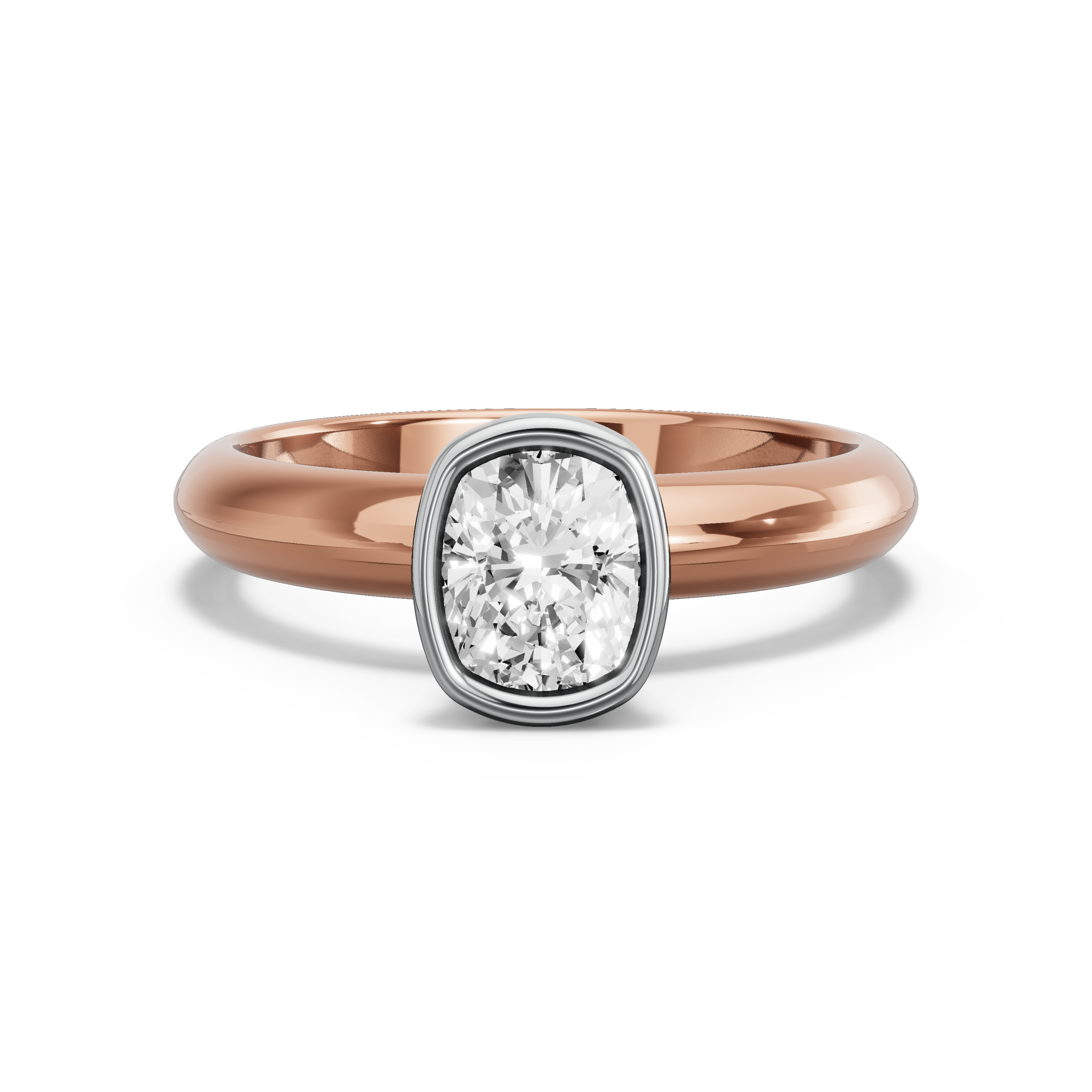 Image for Cushion Classic Bezel Ring with Knife Edge Solitaire band in 18K Two Tone Rose Gold