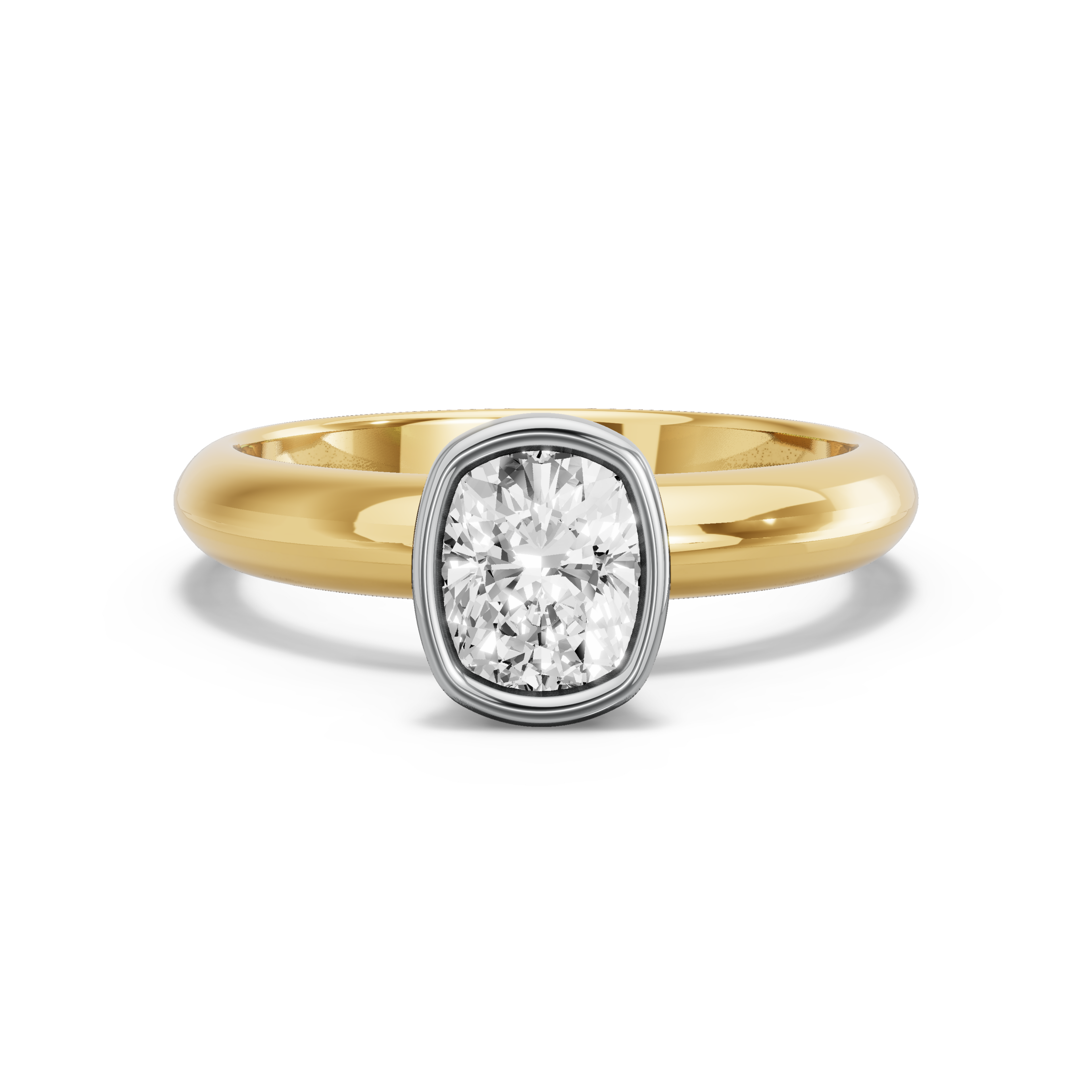 Image for Cushion Classic Bezel Ring with Knife Edge Solitaire band in 18K Two Tone Yellow Gold