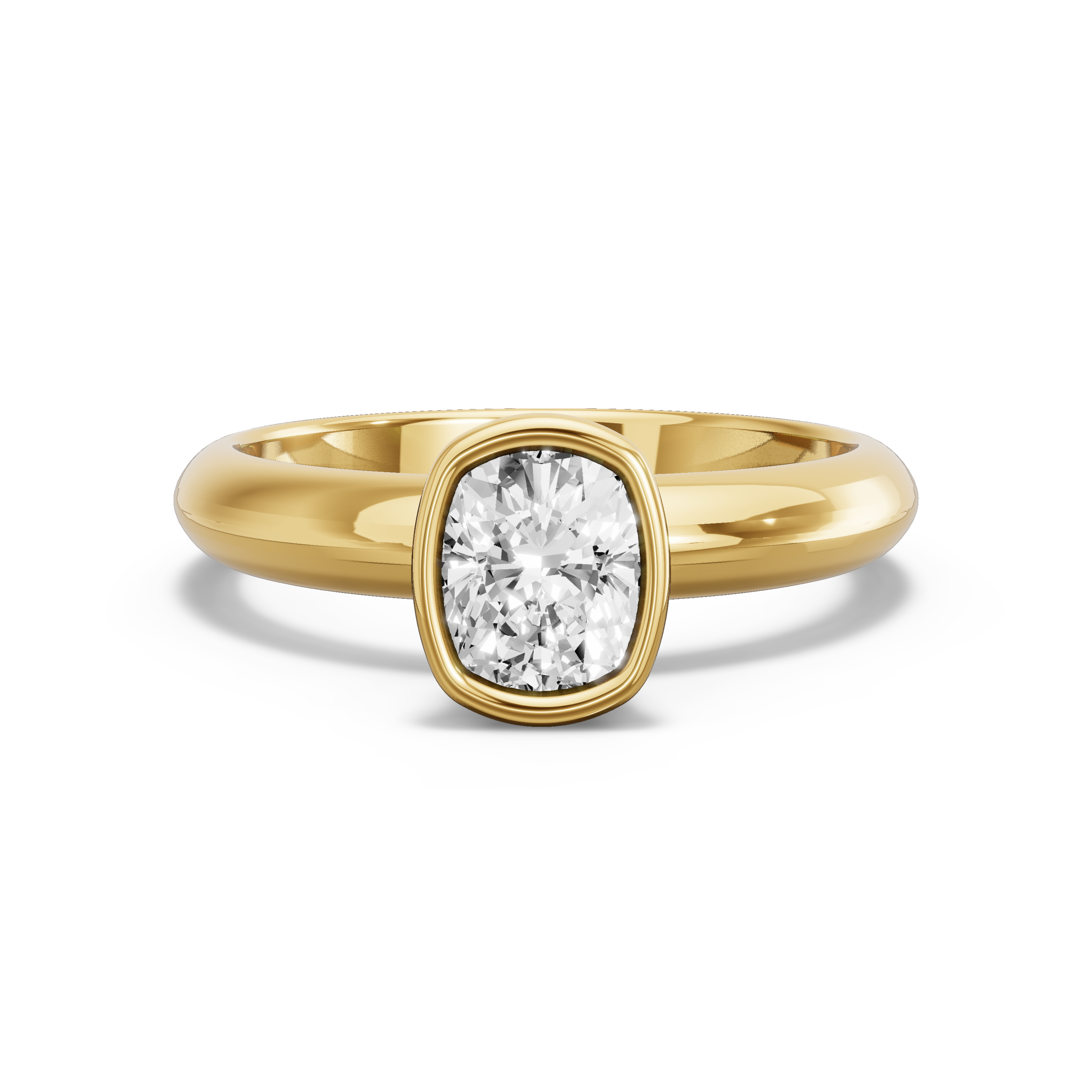 Image for Cushion Classic Bezel Ring with Knife Edge Solitaire band in 18K Yellow Gold