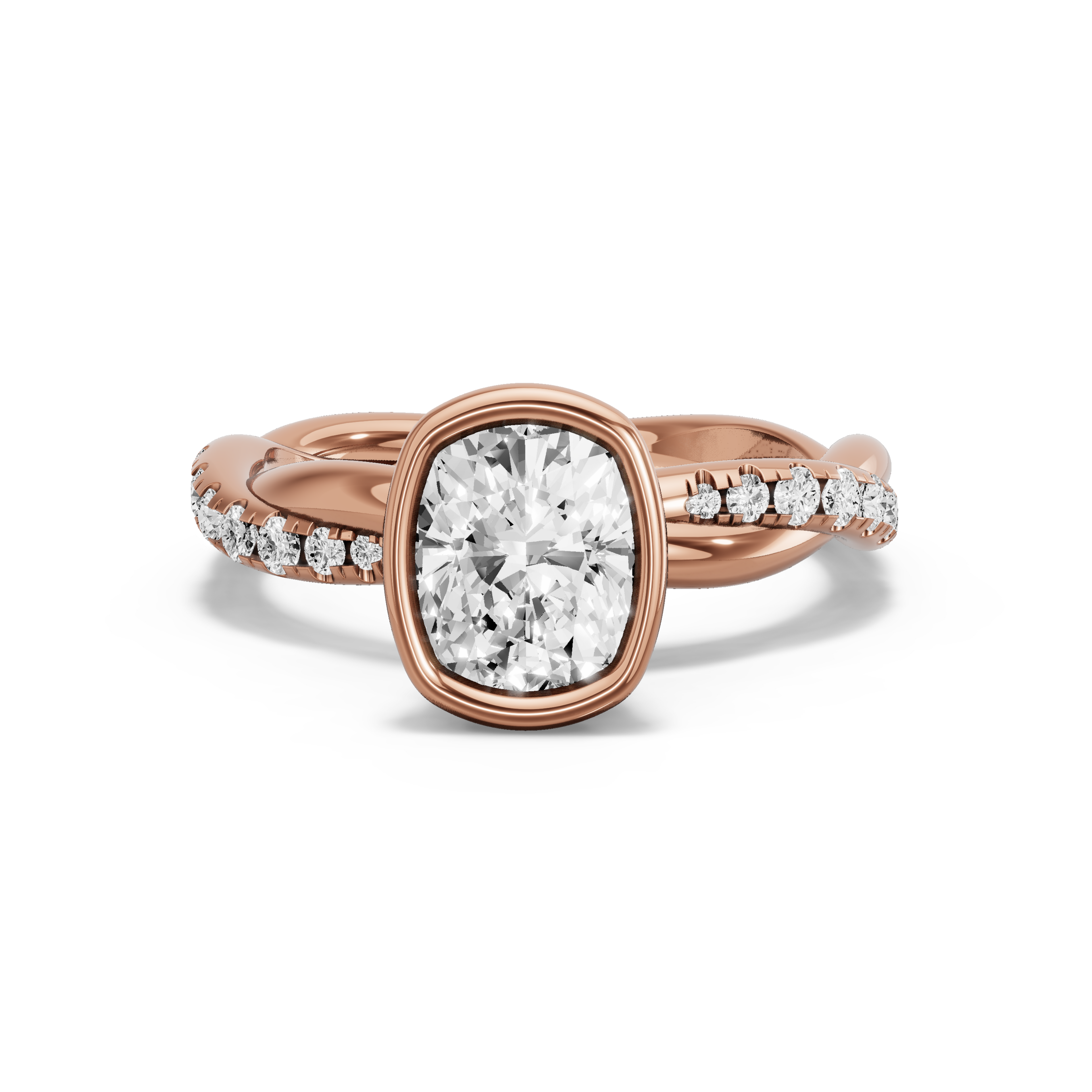 Image for Cushion Classic Bezel Ring with Rope Pave band in 10K Rose Gold