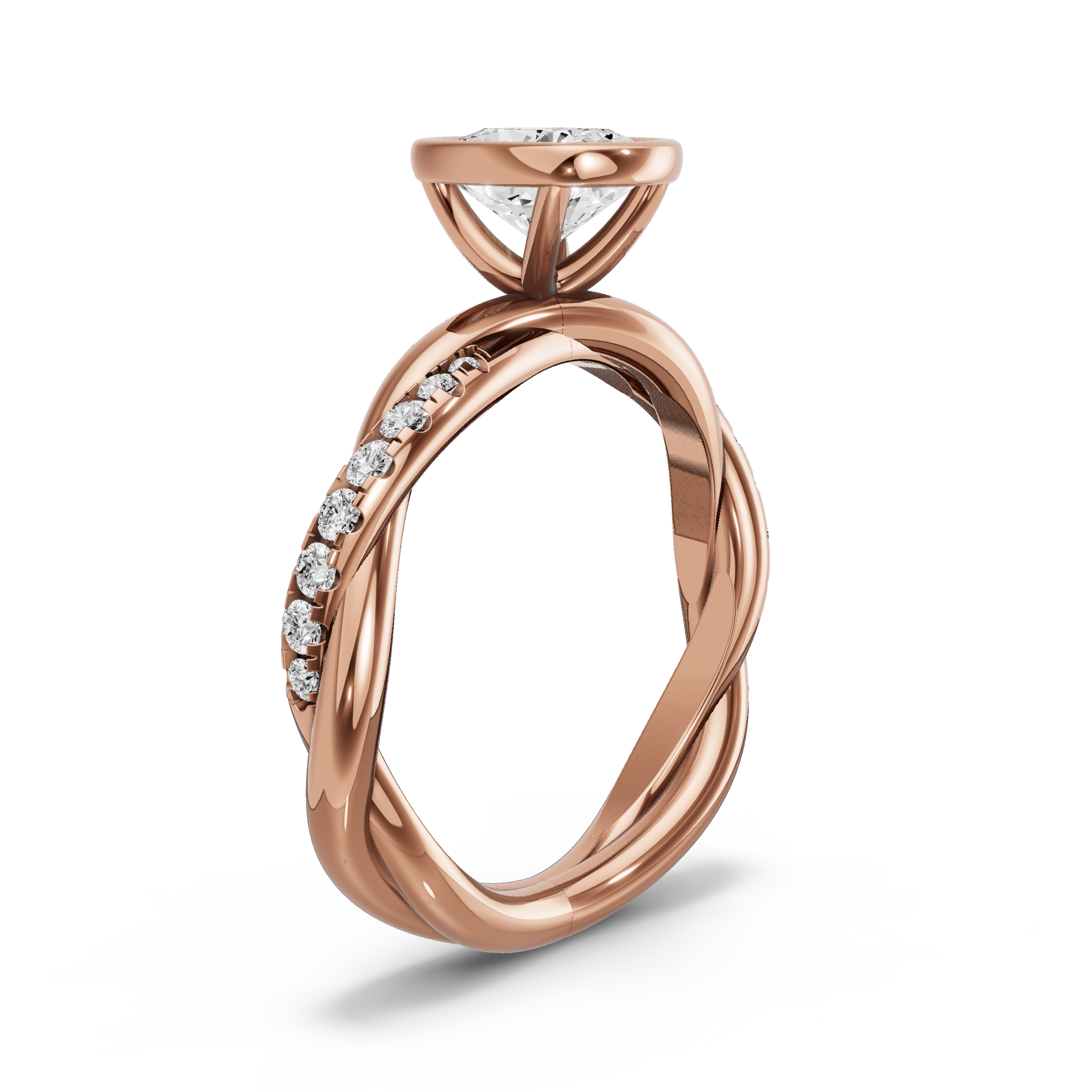 Image for Cushion Classic Bezel Ring with Rope Pave band in 10K Rose Gold