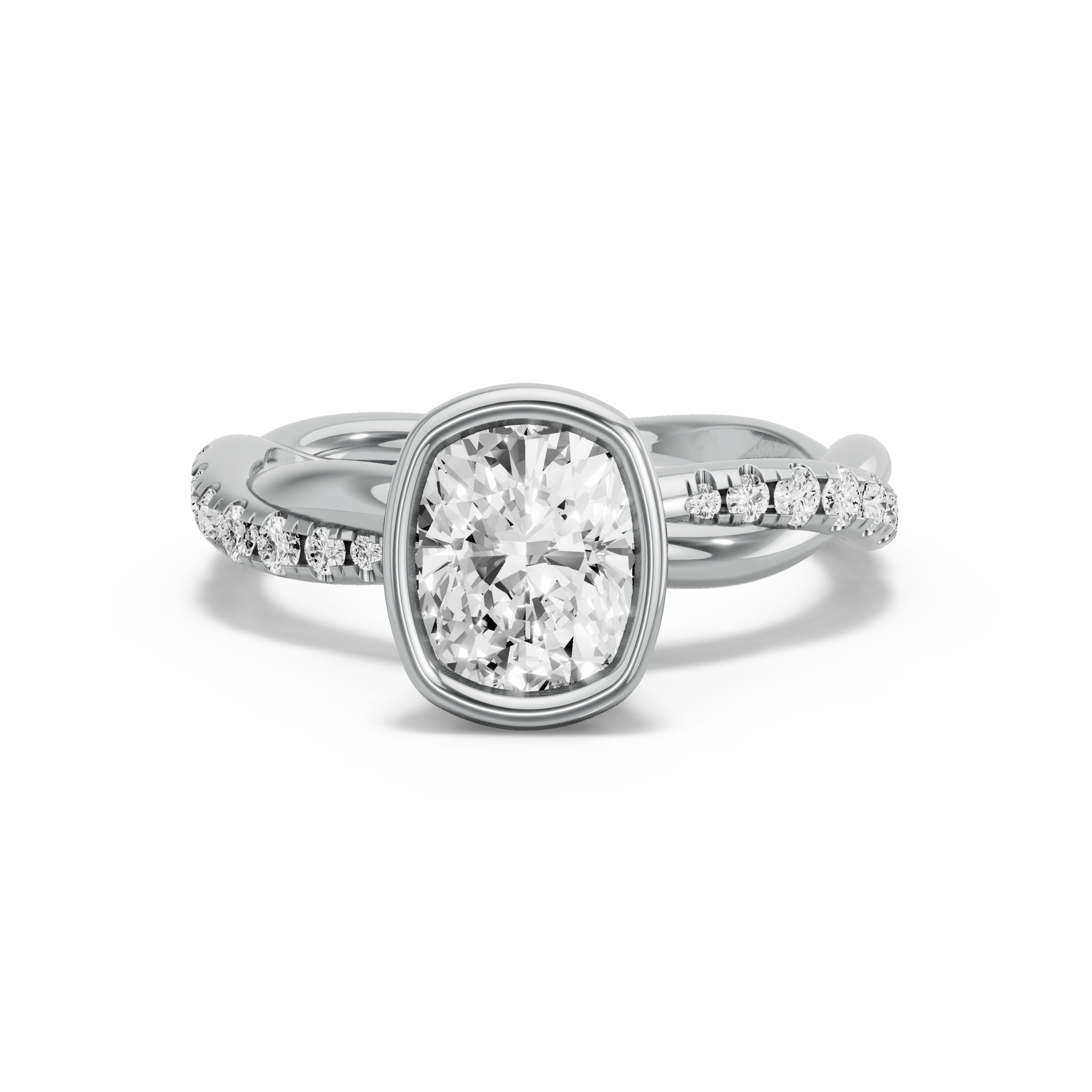 Image for Cushion Classic Bezel Ring with Rope Pave band in 950 Platinum