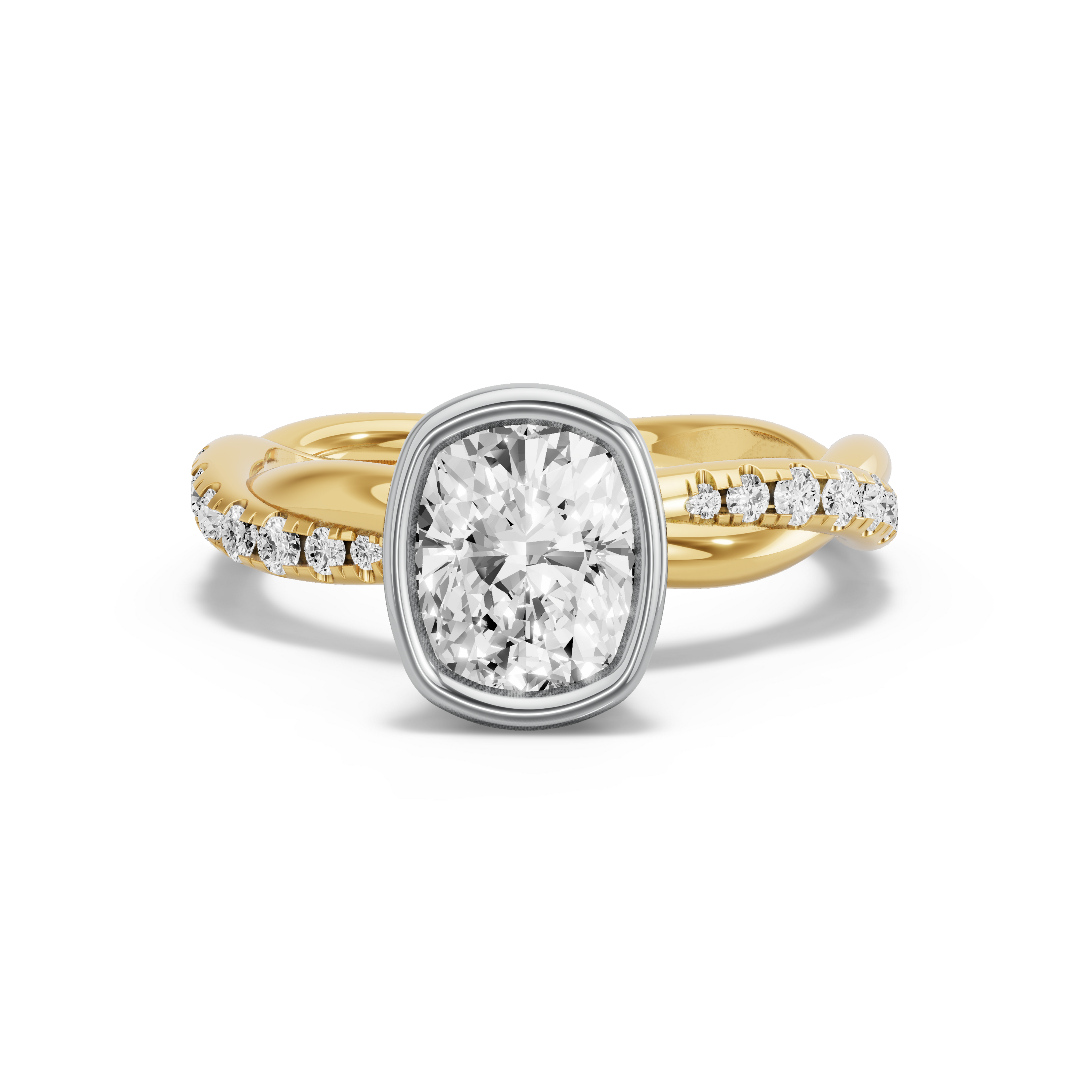 Image for Cushion Classic Bezel Ring with Rope Pave band in 10K Two Tone Yellow Gold