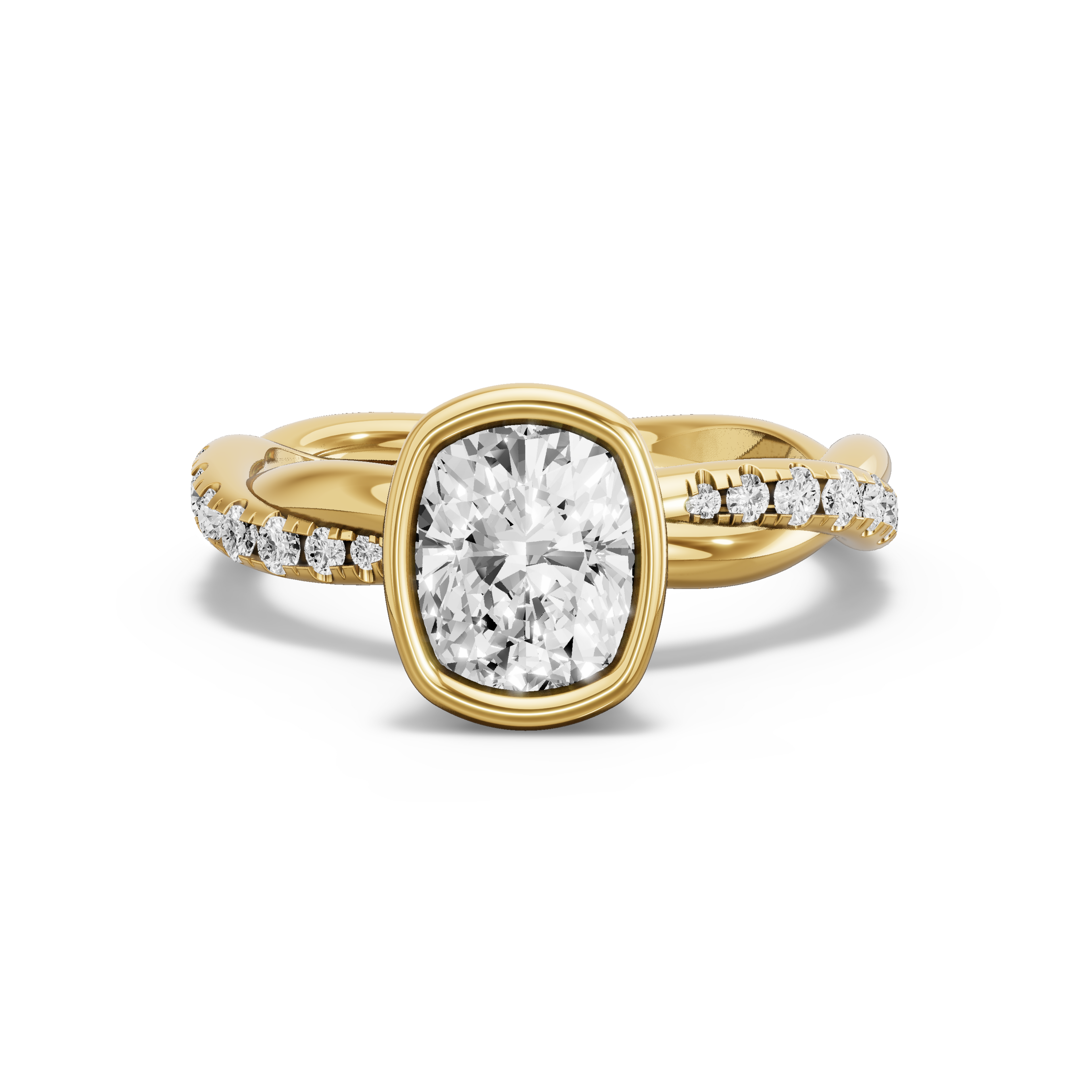 Image for Cushion Classic Bezel Ring with Rope Pave band in 18K Yellow Gold