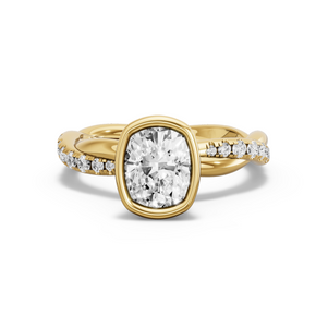 Image for Cushion Classic Bezel Ring with Rope Pave band in 14K Yellow Gold