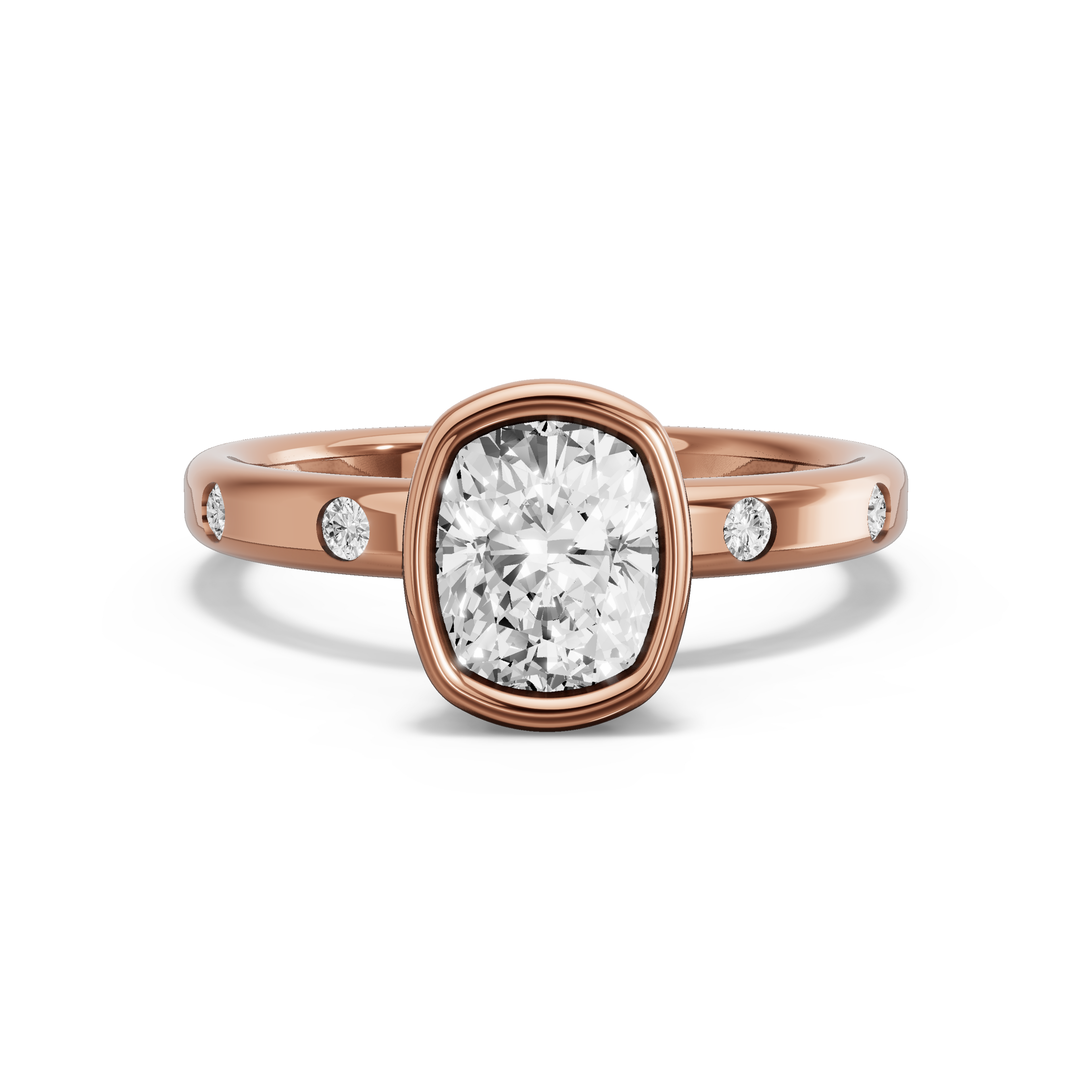 Image for Cushion Classic Bezel Ring with Sleek Accent band in 14K Rose Gold