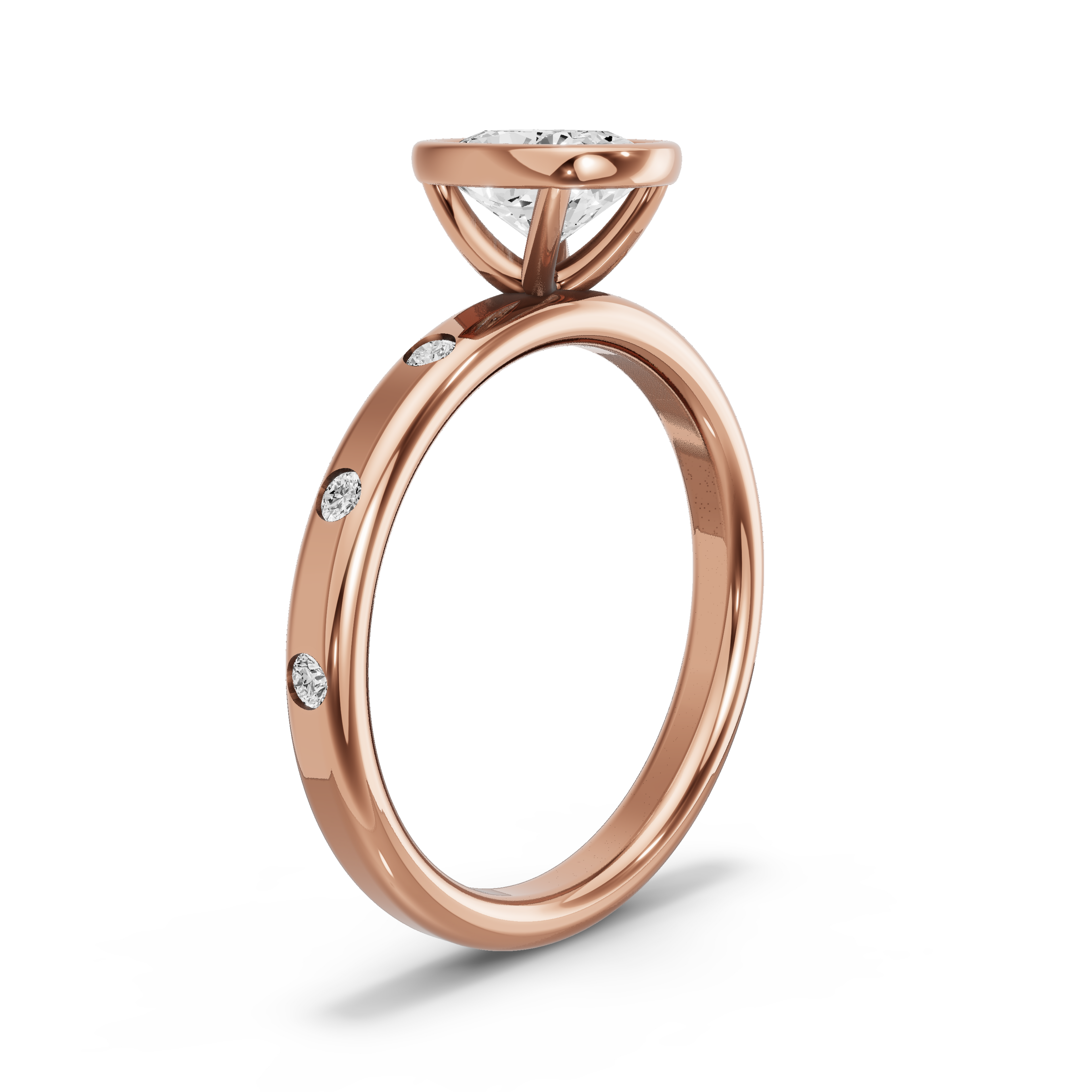 Image for Cushion Classic Bezel Ring with Sleek Accent band in 10K Rose Gold