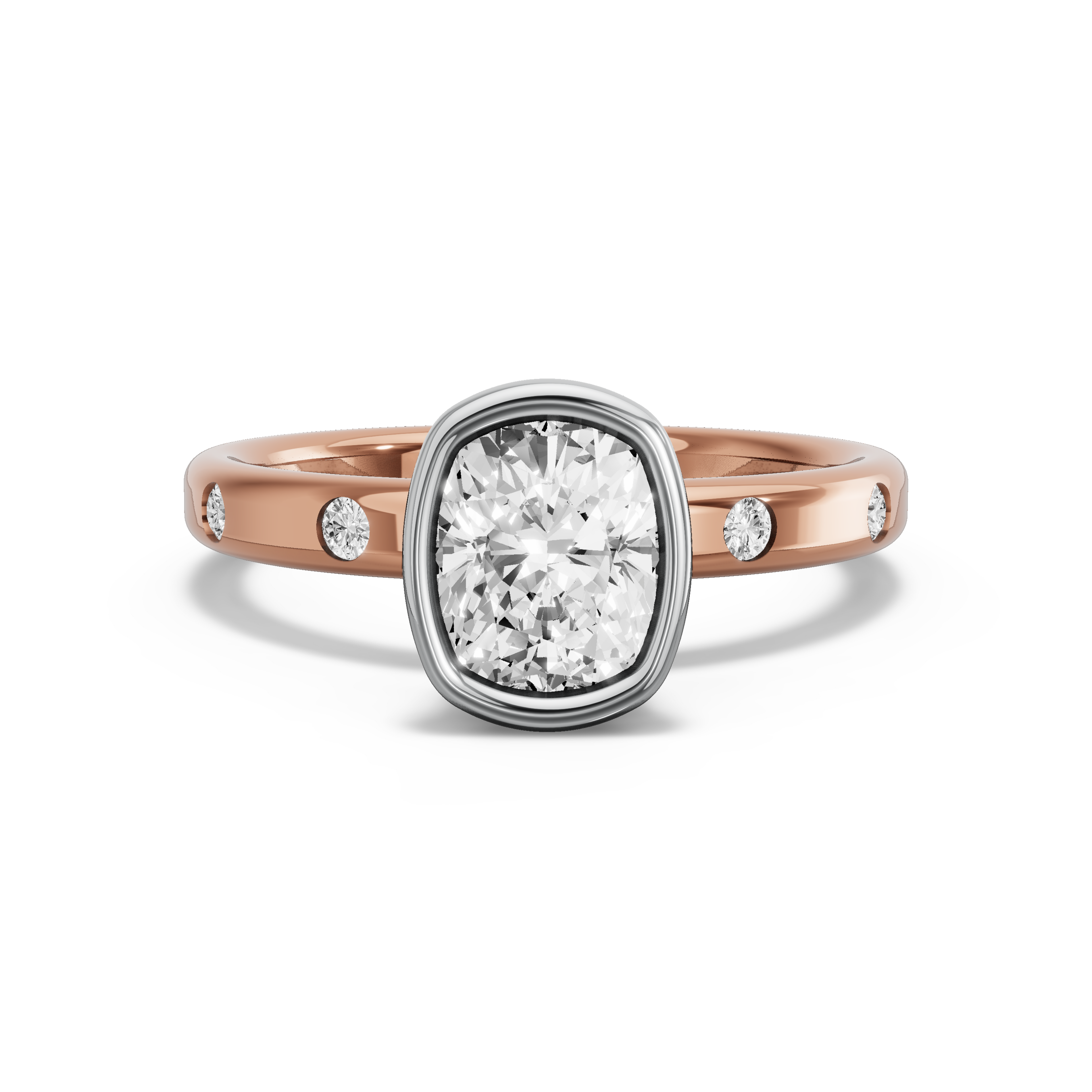 Image for Cushion Classic Bezel Ring with Sleek Accent band in 18K Two Tone Rose Gold