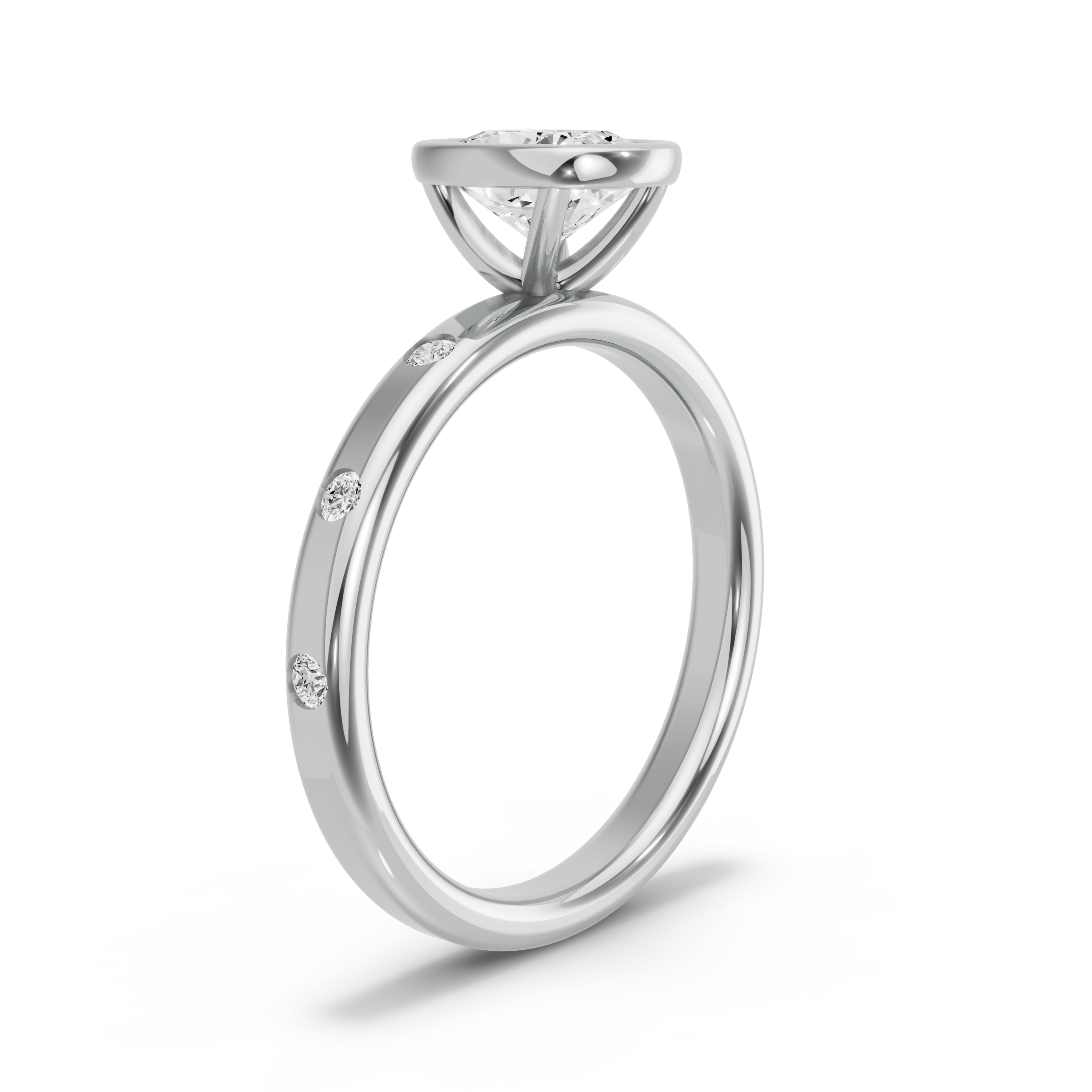 Image for Cushion Classic Bezel Ring with Sleek Accent band in 950 Platinum