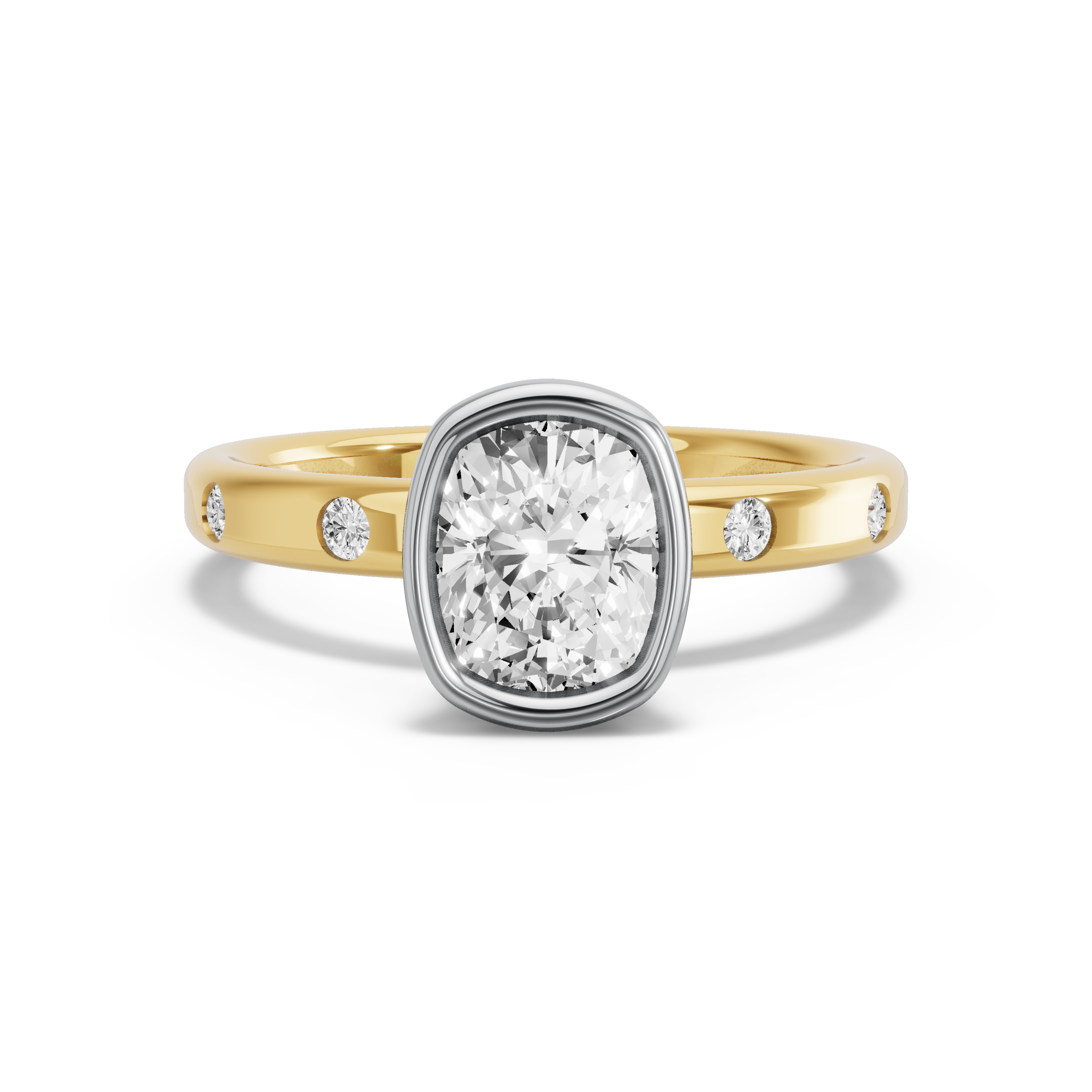 Image for Cushion Classic Bezel Ring with Sleek Accent band in 10K Two Tone Yellow Gold