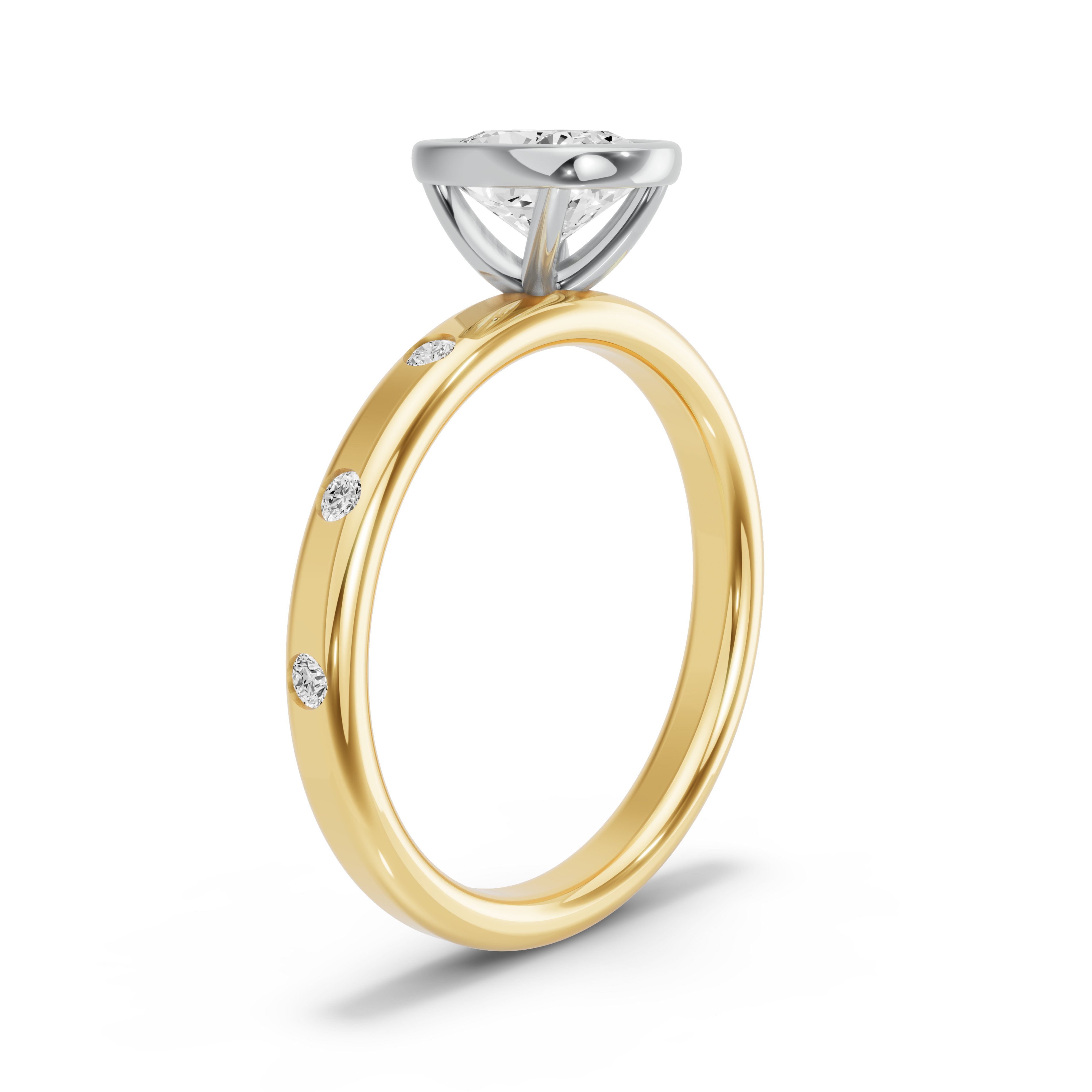 Image for Cushion Classic Bezel Ring with Sleek Accent band in 10K Two Tone Yellow Gold