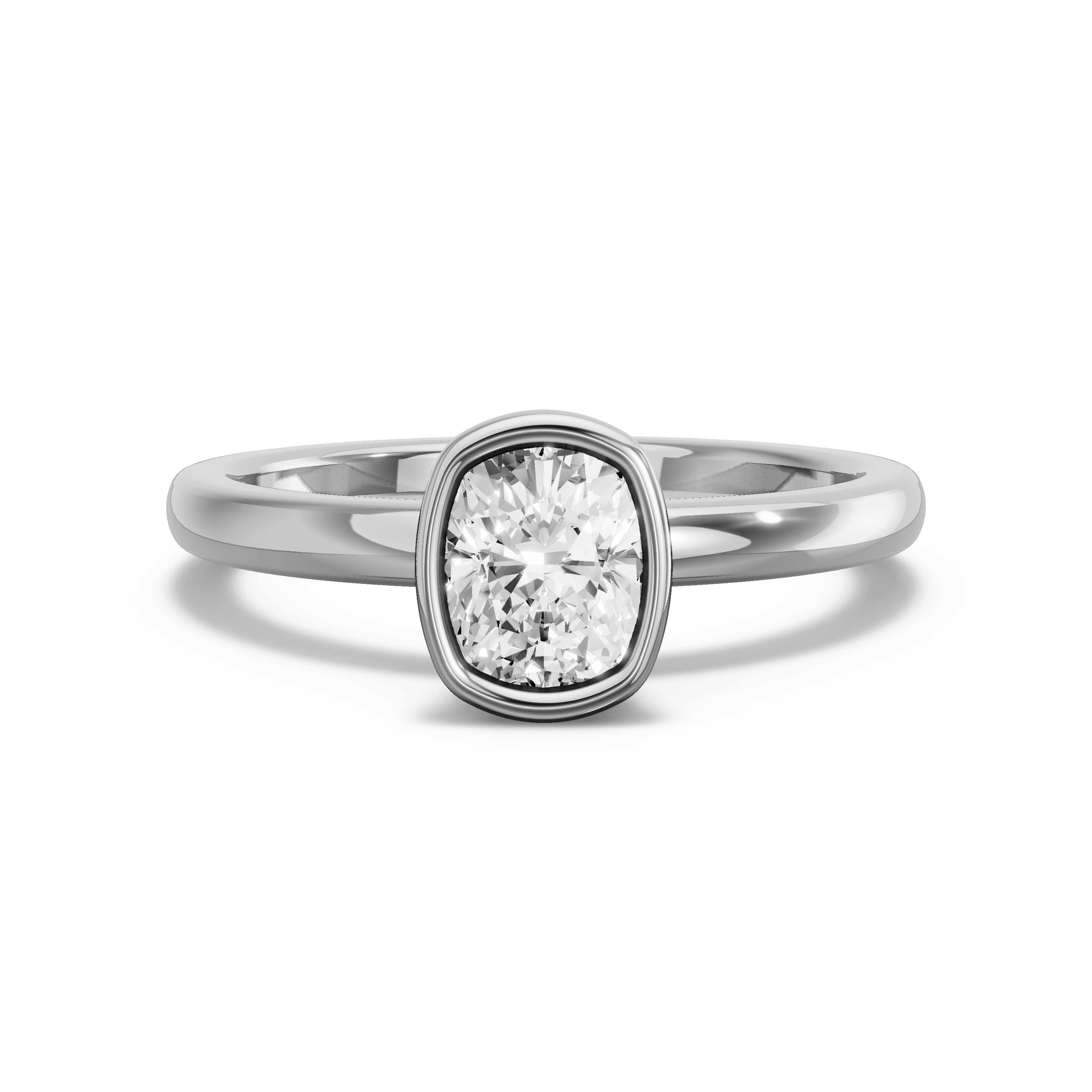 Image for Cushion Classic Bezel Ring with Solitaire band in 14K White Gold