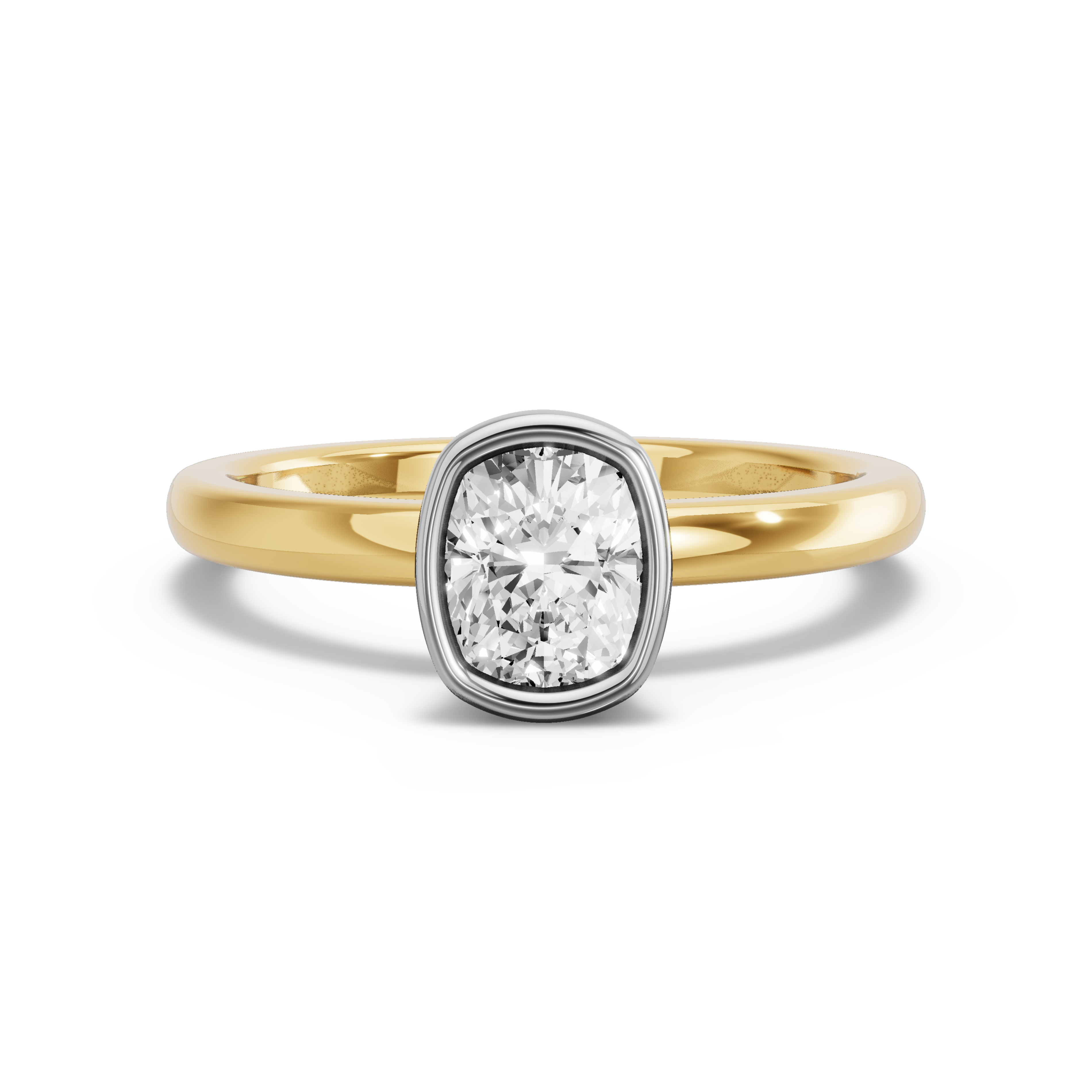 Image for Cushion Classic Bezel Ring with Solitaire band in 14K Two Tone Yellow Gold