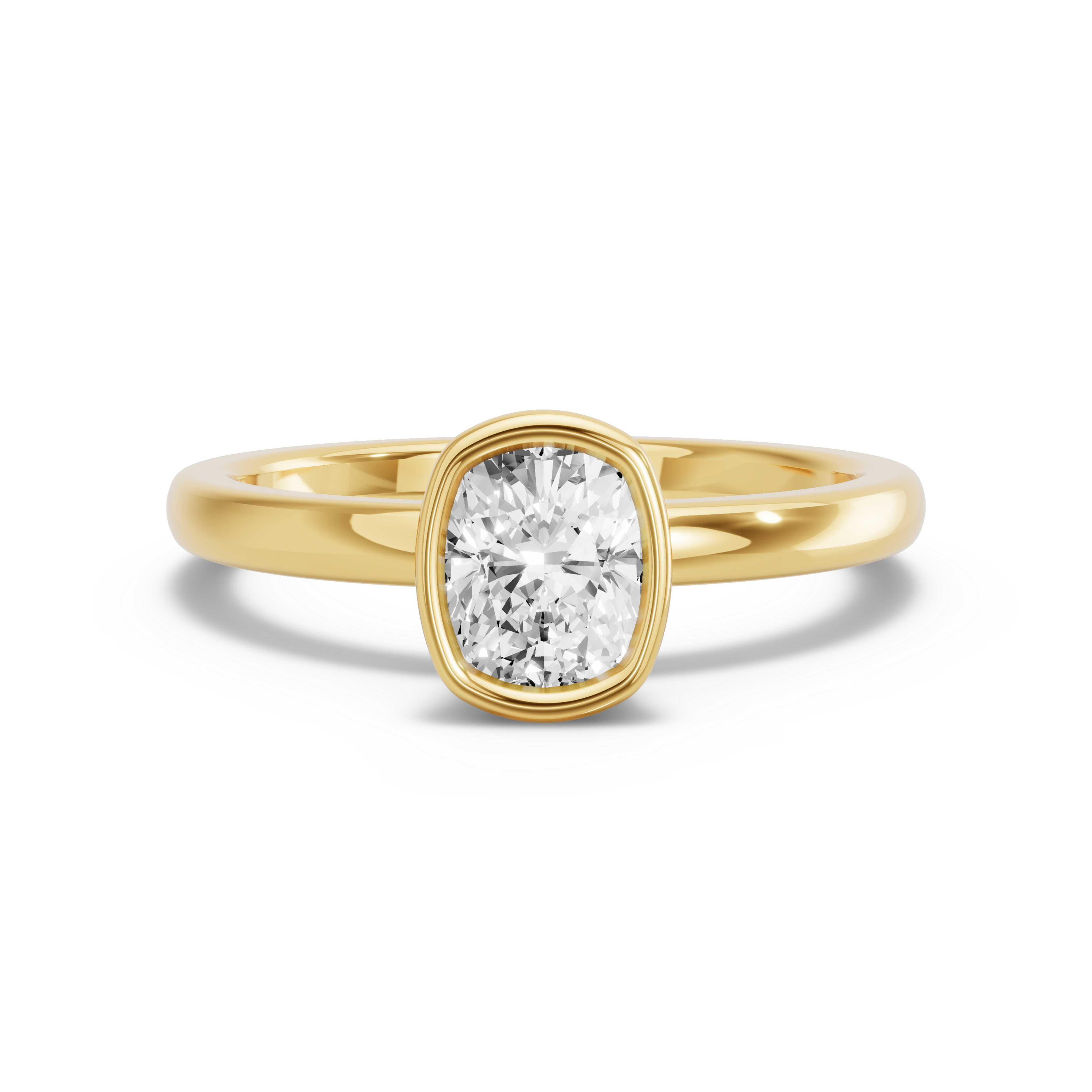 Image for Cushion Classic Bezel Ring with Solitaire band in 14K Yellow Gold