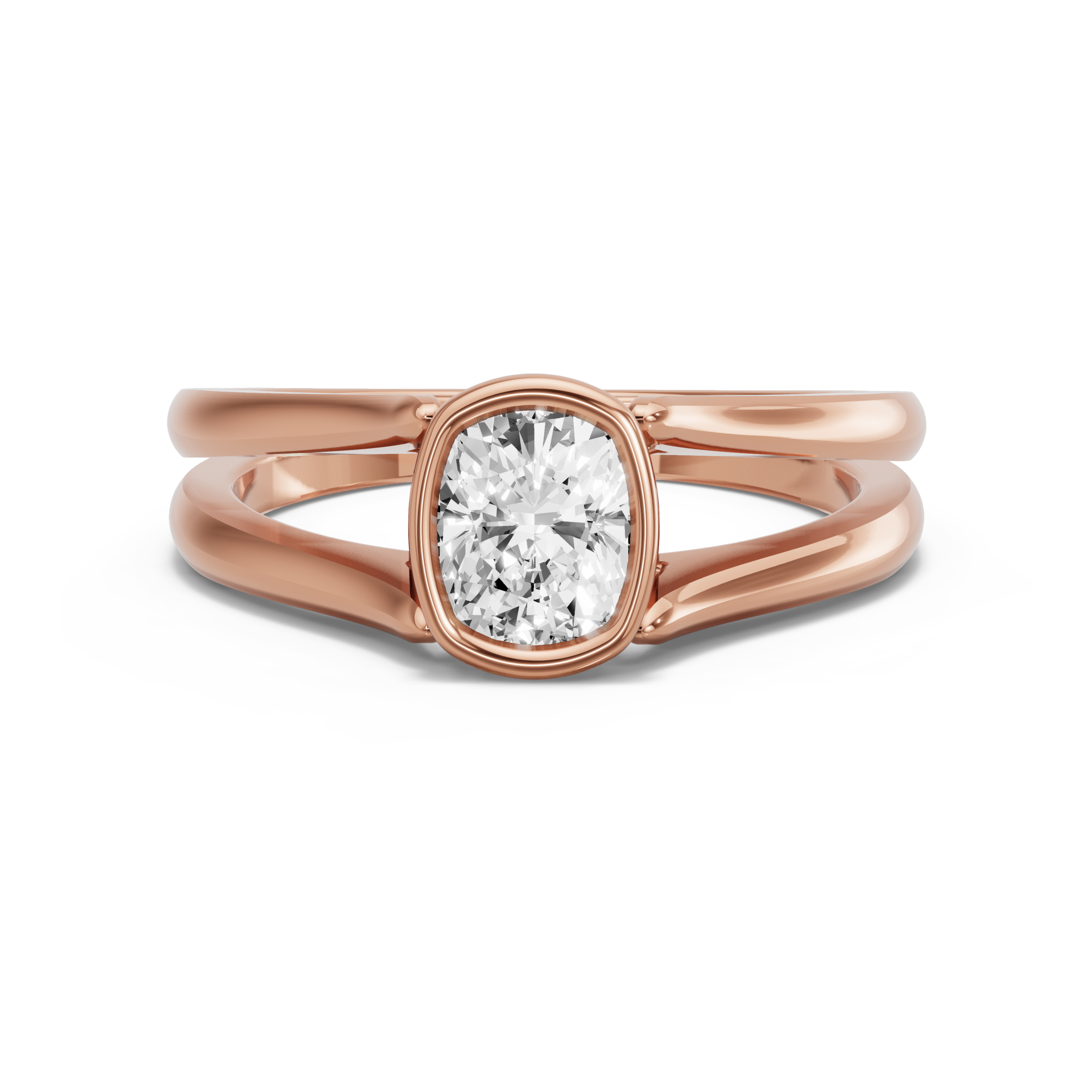 Image for Cushion Classic Bezel Ring with Split Ring Solitaire band in 10K Rose Gold