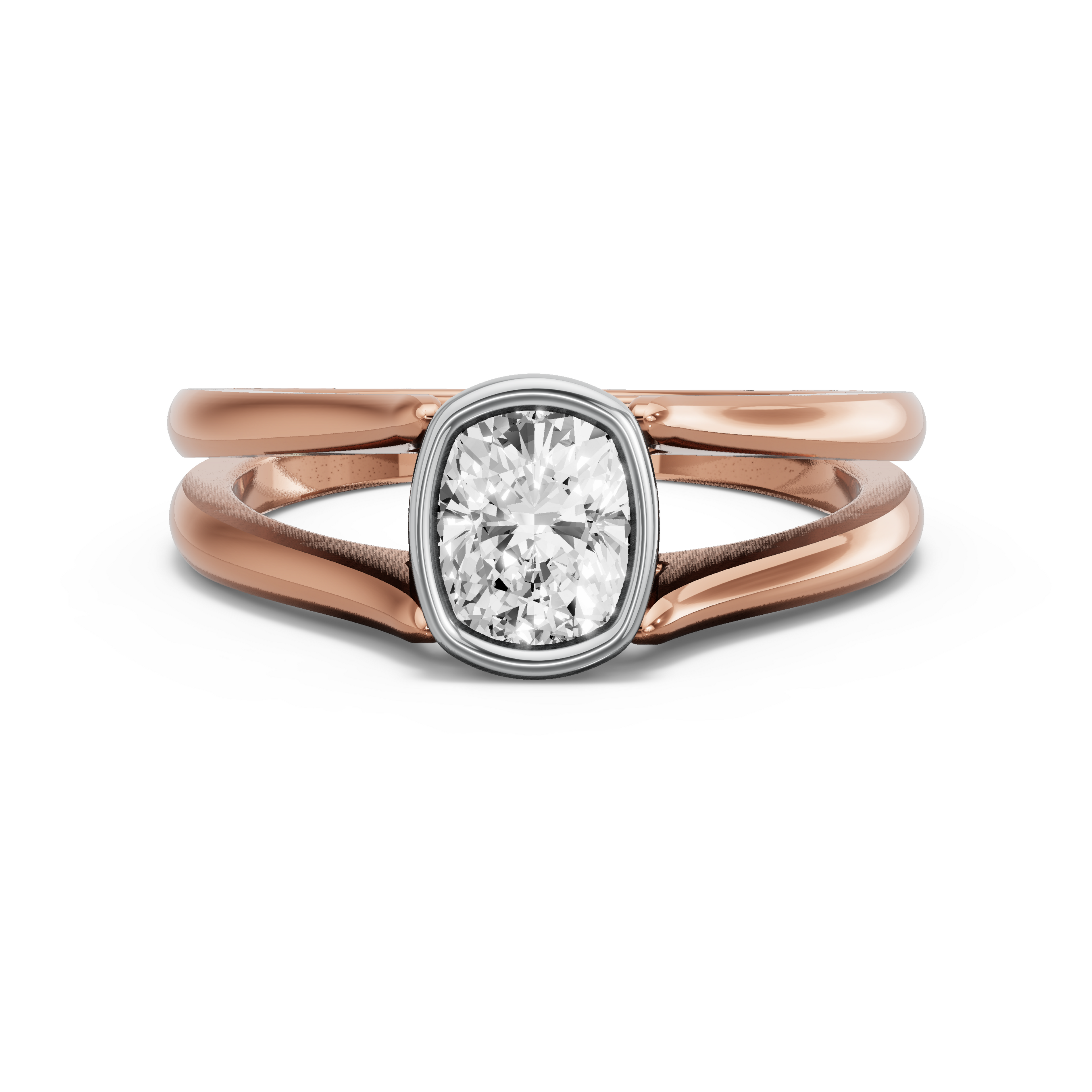 Image for Cushion Classic Bezel Ring with Split Ring Solitaire band in 18K Two Tone Rose Gold